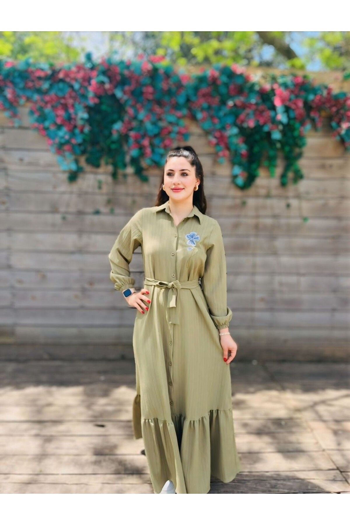 YAMANCAN MODA Kadın Fırfır Detaylı Kolu Lastikli Bürümcük Şık Elbise