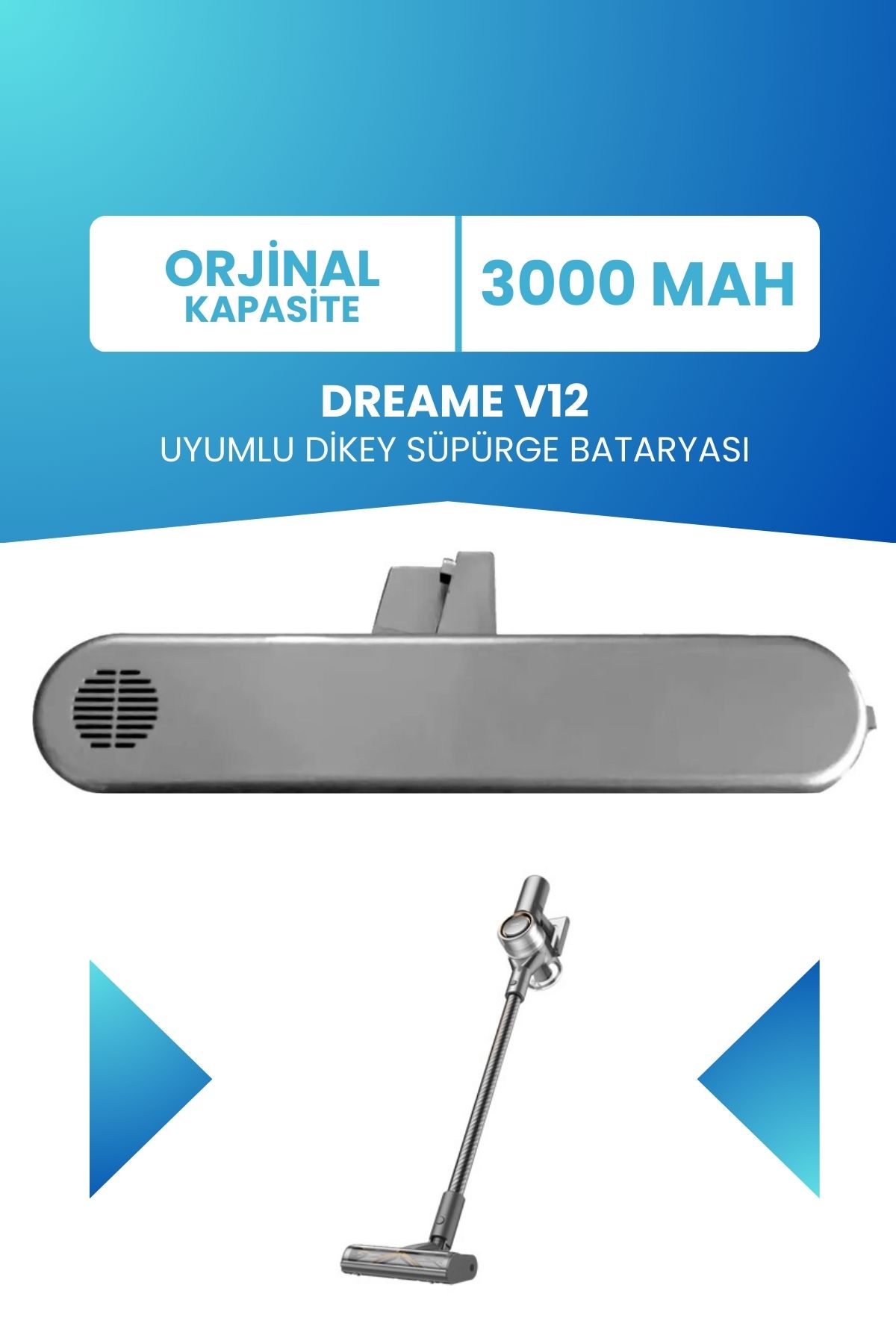 ELECTROLL Dreame V12 Uyumlu Batarya (STANDART KAPASİTE) 25.2 V 3000mah Pil Şarjlı Dikey Süpürge Bataryası