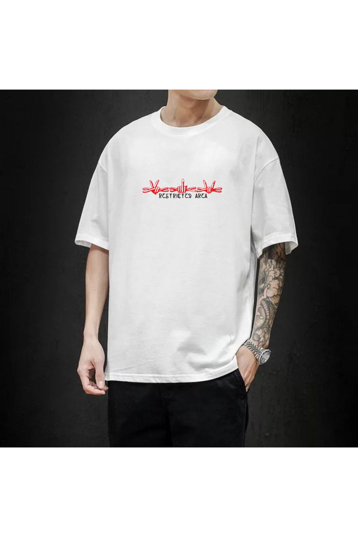 Store Unisex Özel Tasarım Beyaz Tel Baskılı T-Shirt
