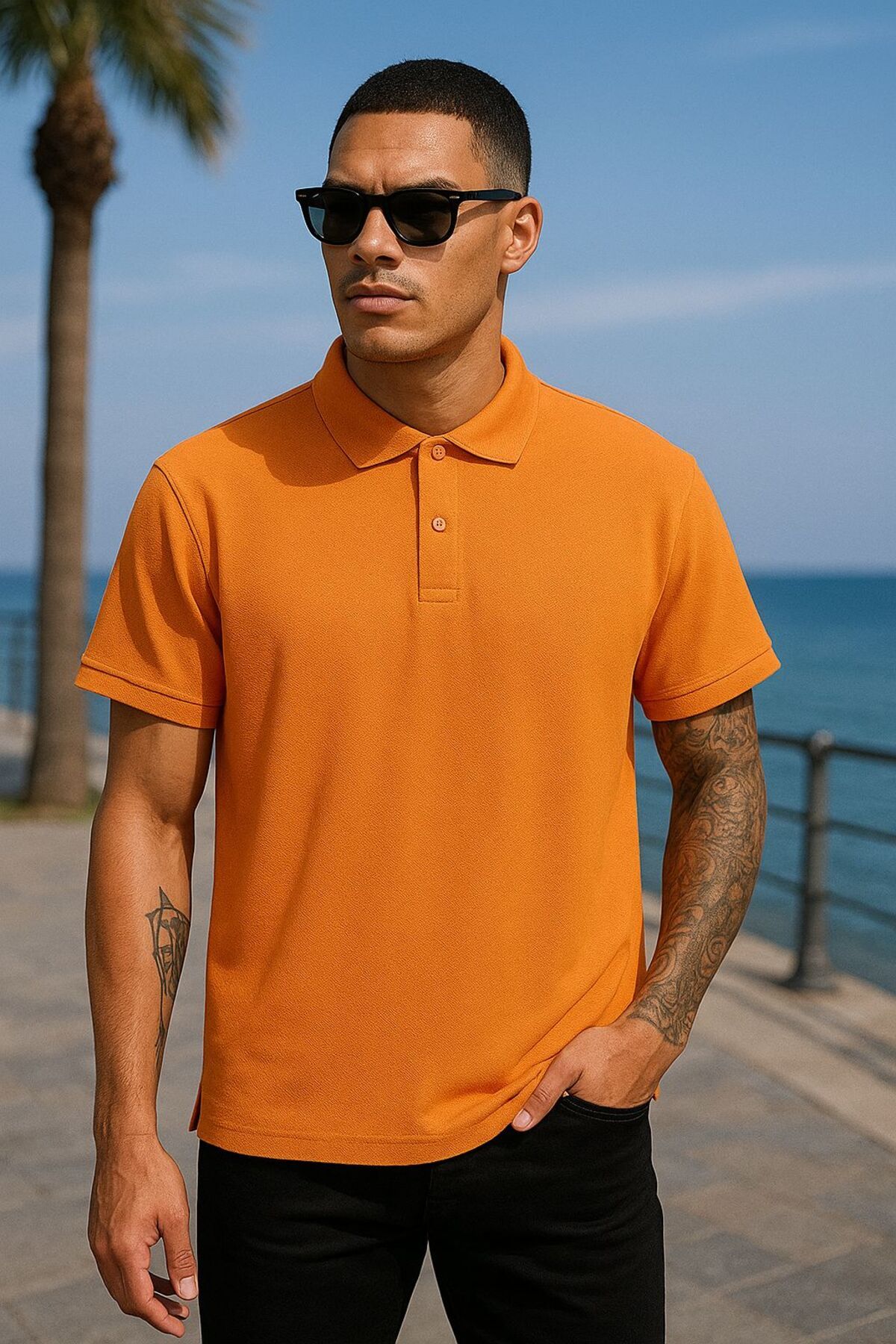 EKZMODA Regular Fit Turuncu Erkek Polo Yakalı T-shirt