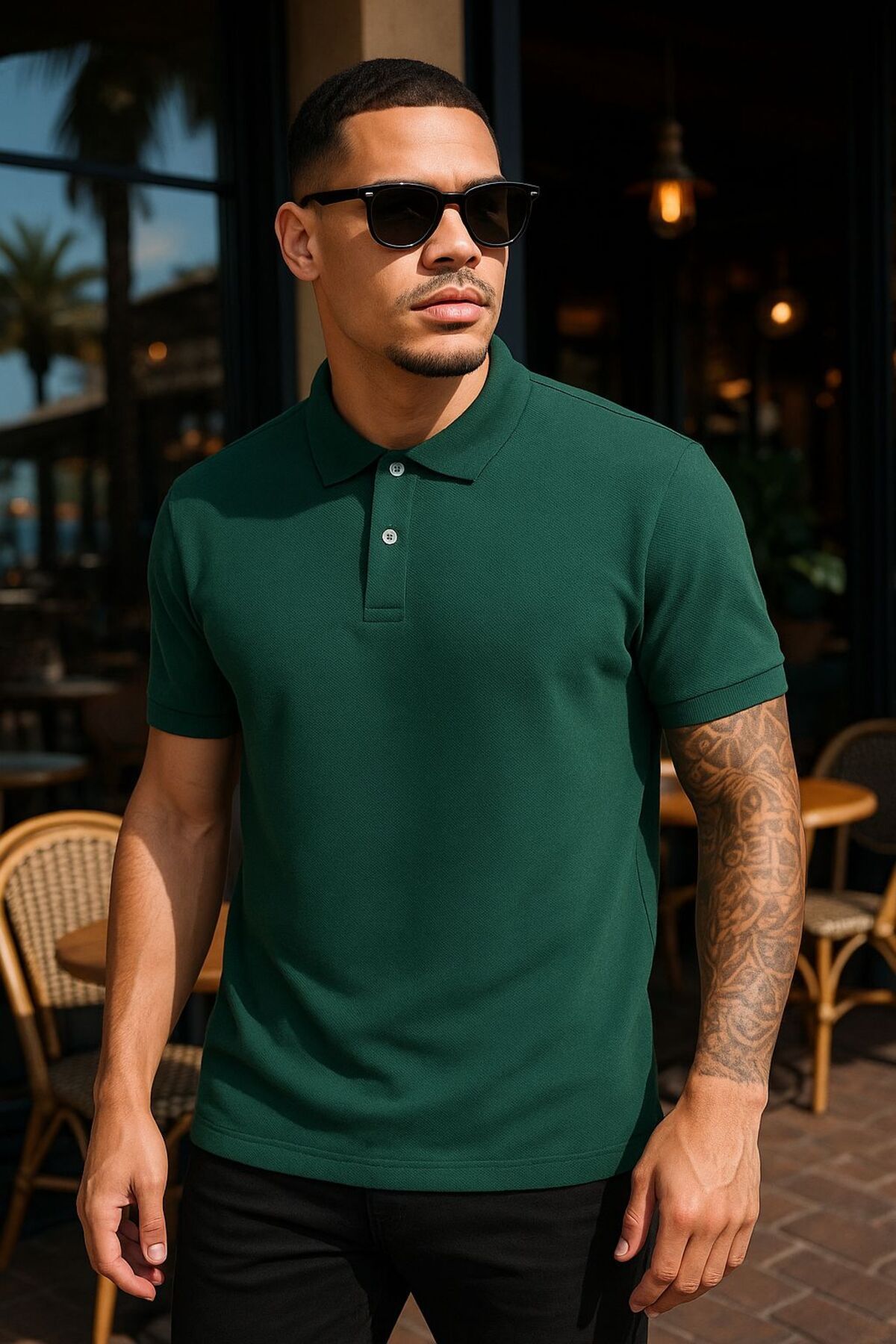 EKZMODA Regular Fit Yeşil Erkek Polo Yaka T-shirt - Polo Yaka Tisort Erkek T-shirt