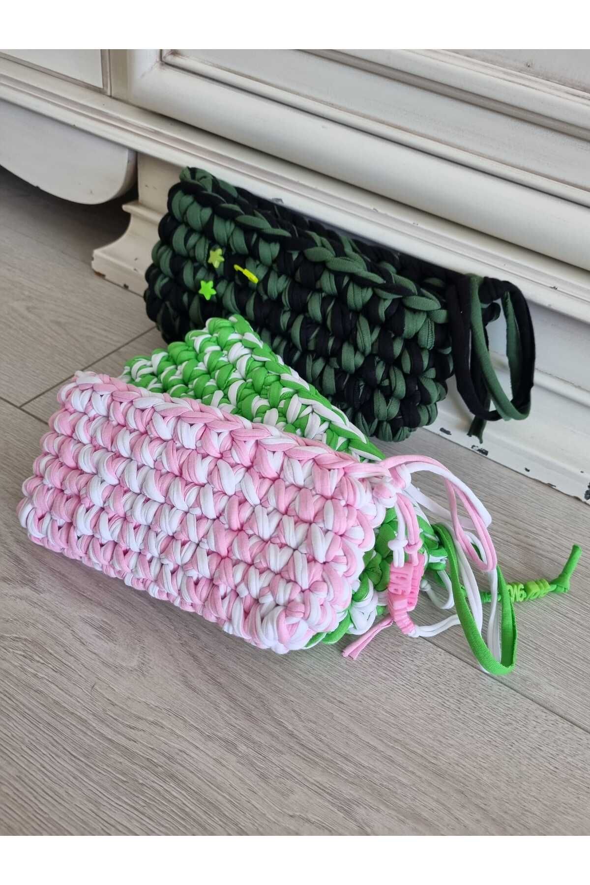 ida design store pembe beyaz penye ip örme clutch çanta