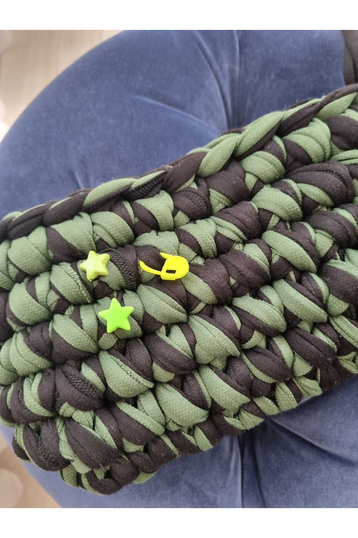 ida design store yeşil tonlu penye ip örme clutch çanta