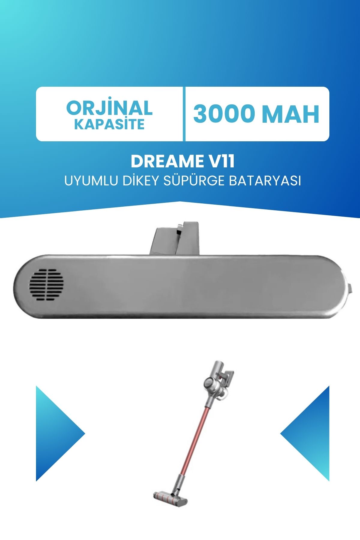 ELECTROLL Dreame V11 Uyumlu Batarya (STANDART KAPASİTE) 25.2 V 3000mah Pil Şarjlı Dikey Süpürge Bataryası
