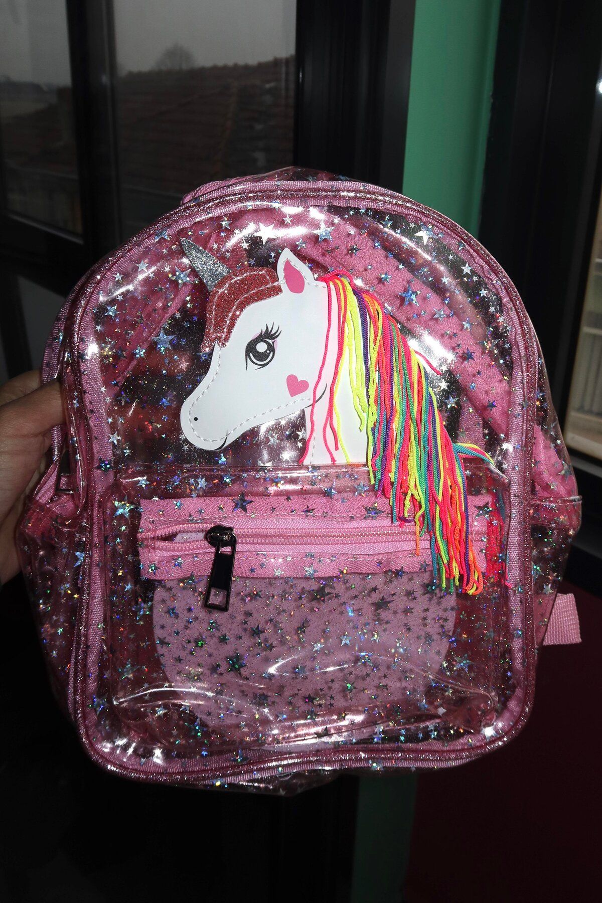 TAKIŞTIR Pembe Renk Şeffaf Unicorn Figürlü Çocuk Sırt Çantası