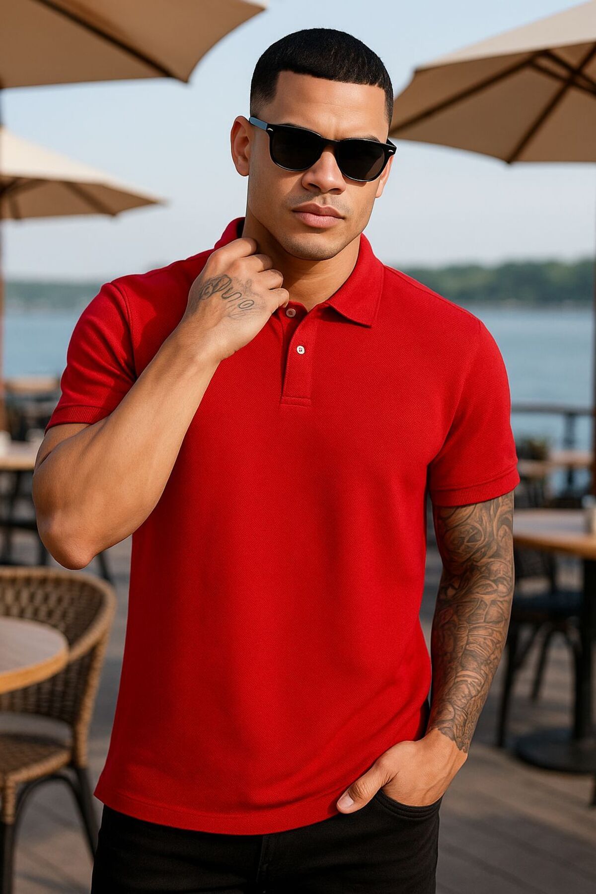 EKZMODA Regular Fit Kırmızı Erkek Polo Yakalı T-shirt