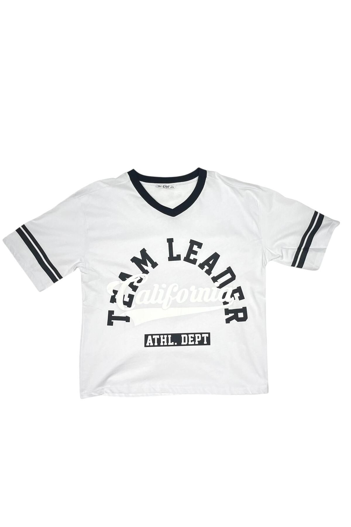 Ctn Kadın V Yaka Team Leader Baskılı T-Shirt