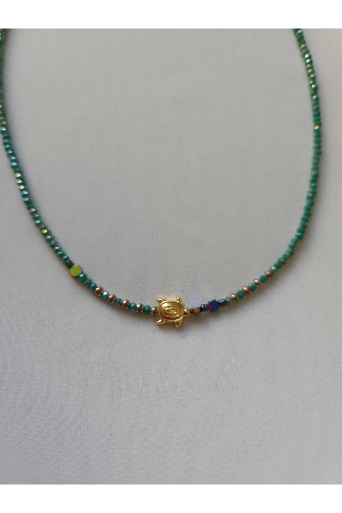 Noira Jewellery Yeşil Kristal Boncuklu Kaplumbağa Kolye