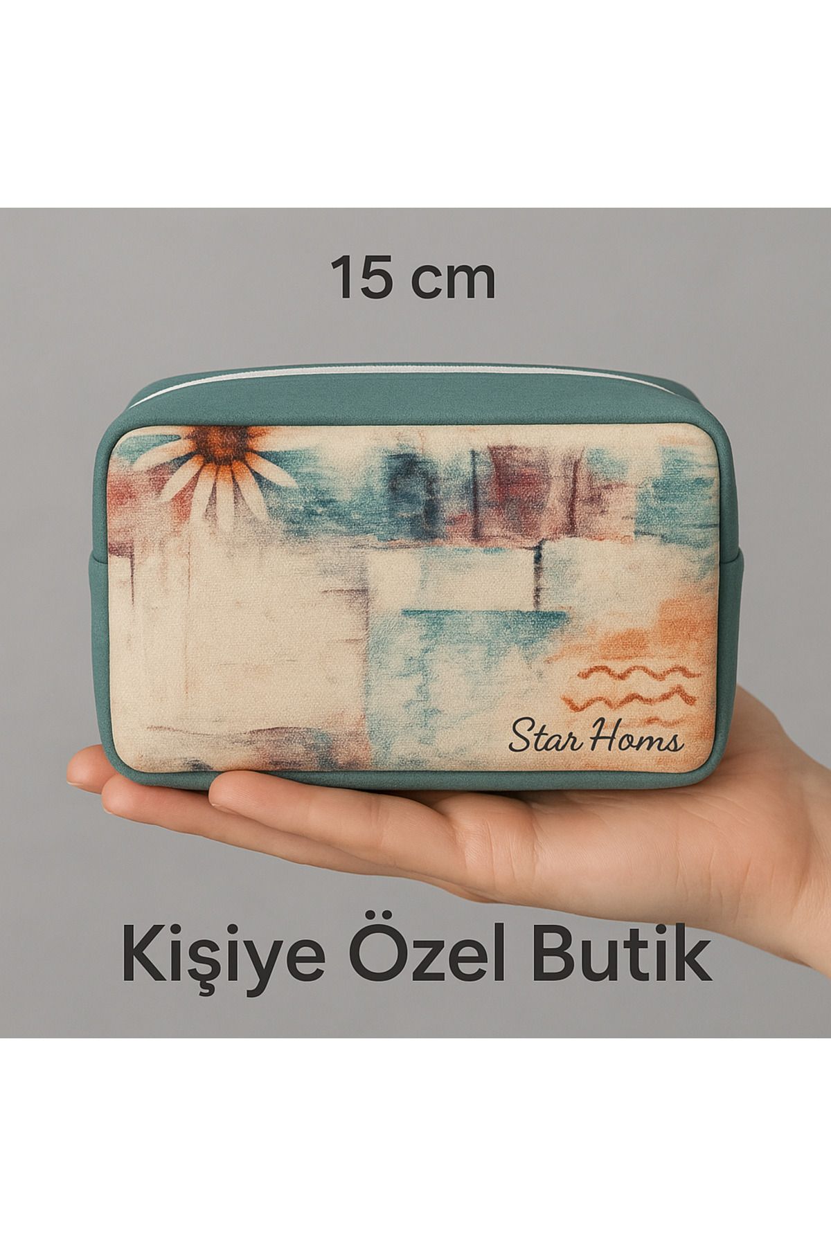 YILDIZ DİJİTAL HOME Butik Tarz El Yapımı Makyaj Çantası & Organizer | Kadife Dokulu Özel Tasarım | Star Home’s | 15 cm