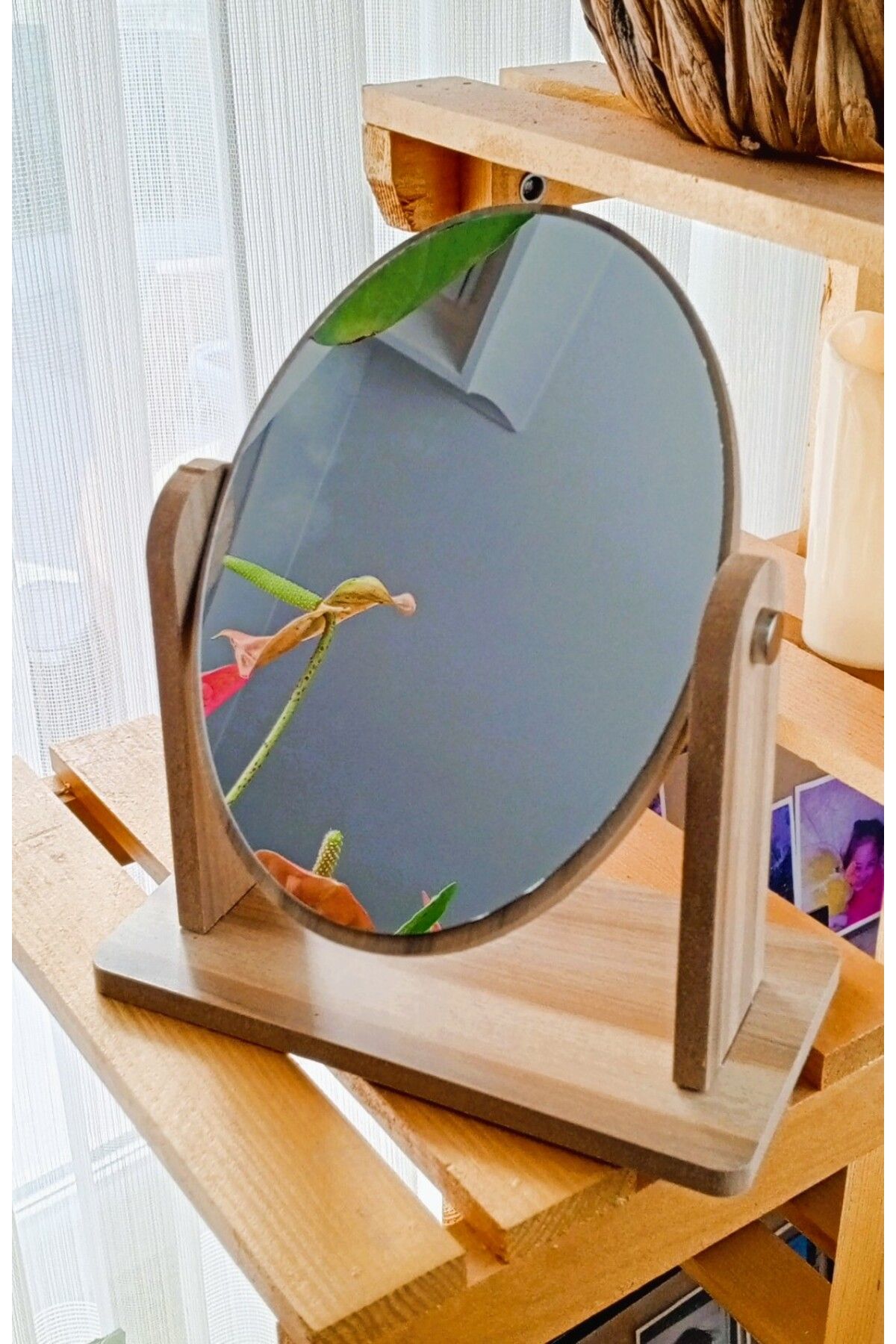 BRE HOME Dekoratif Ahşap Oval Makyaj Aynası 13 X 18 cm.