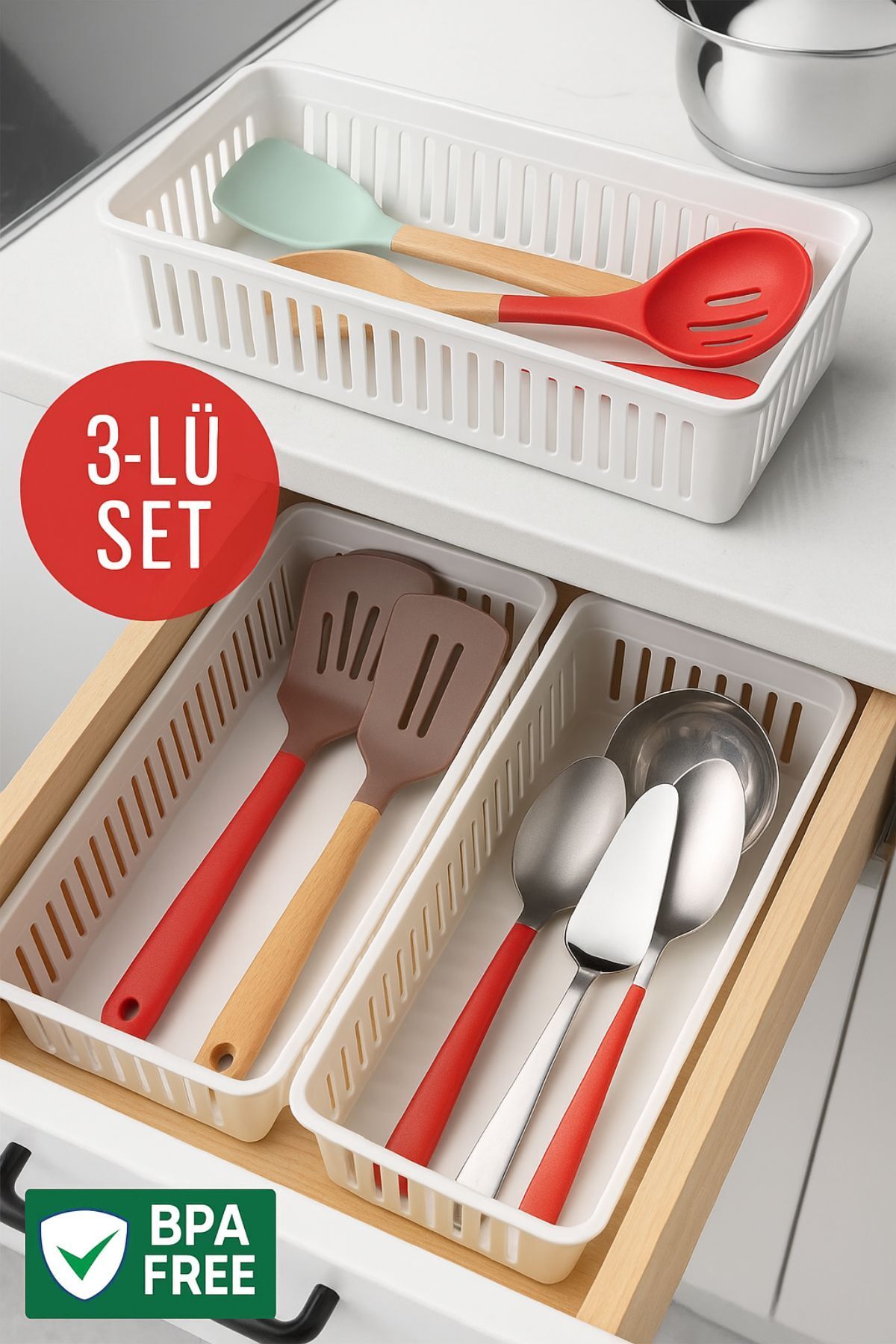 Open Home Concept 3'lü Çekmece İçi Kaşıklık Sepet Organizer
