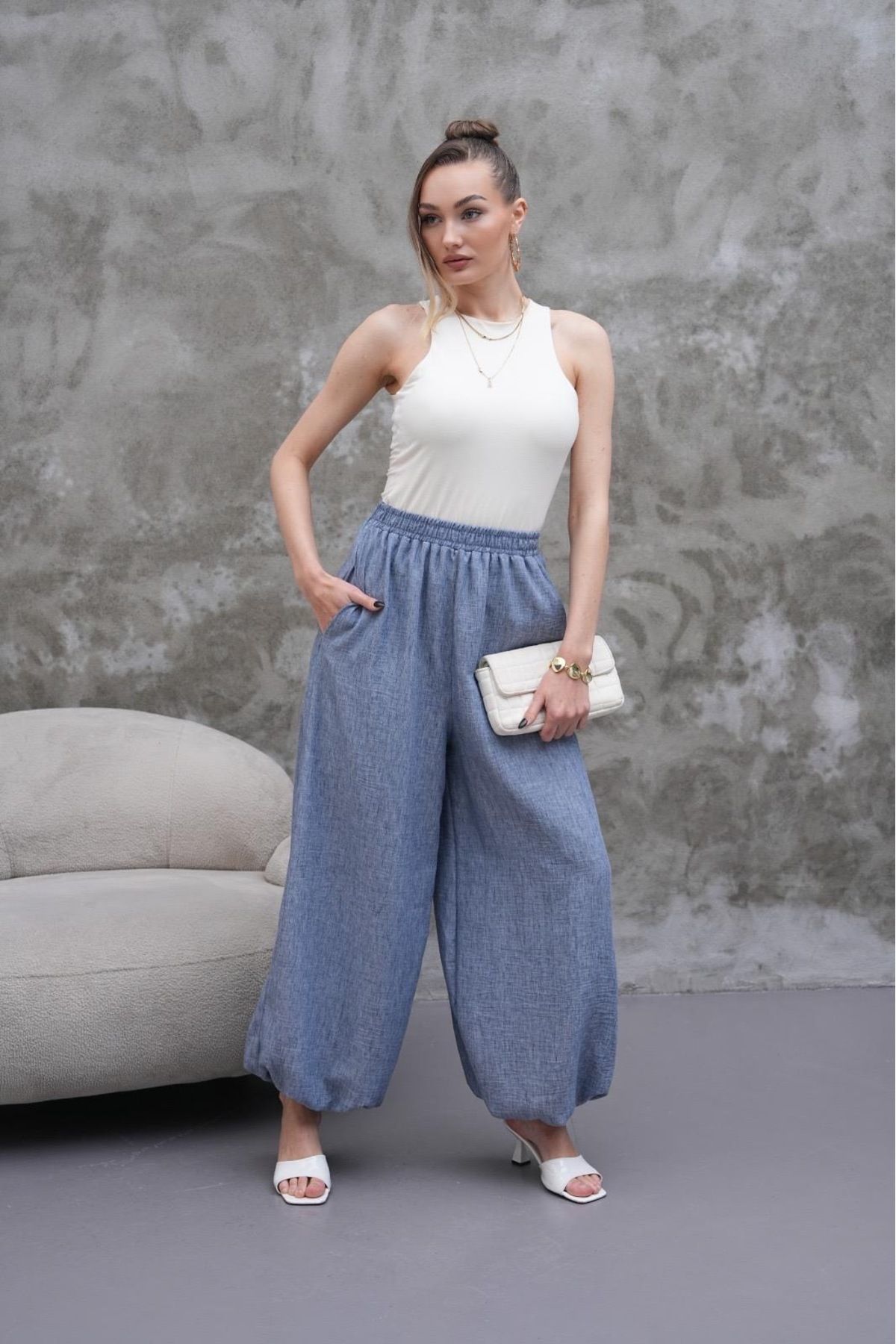 Makarina KADIN PAÇASI LASTİKLİ ŞALVAR MODEL PANTOLON