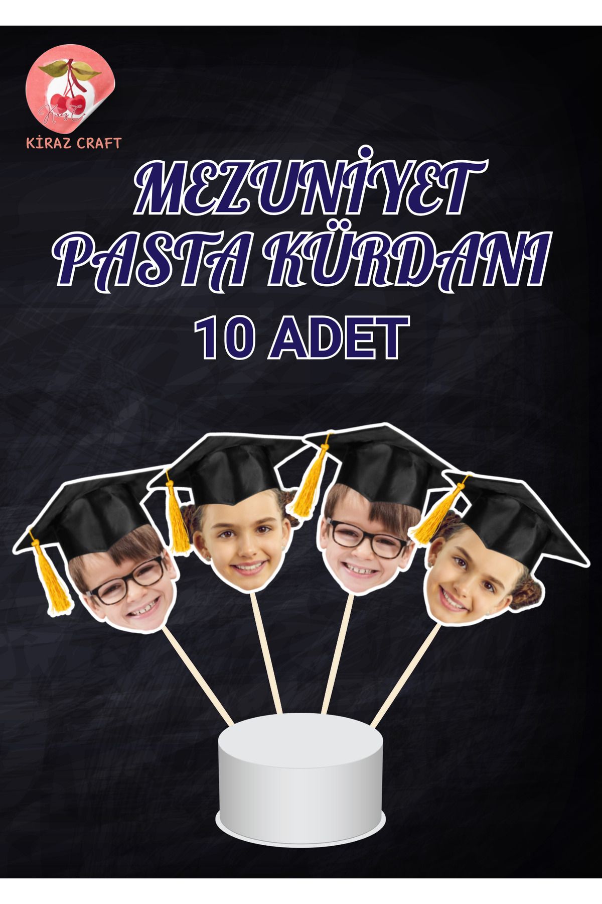 Kiraz Craft 10 Adet Mezuniyet Temalı Cupcake Kürdanı - Pasta Kürdanı- Kişiye Özel Pasta Süsü
