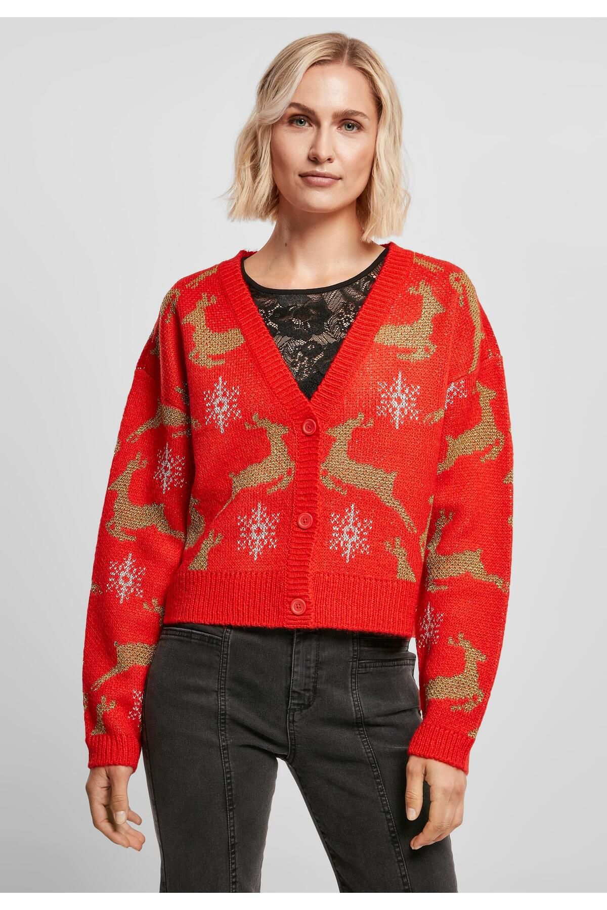 Urban Classics-Damen Ladies Short Oversized Christmas Cardigan 5
