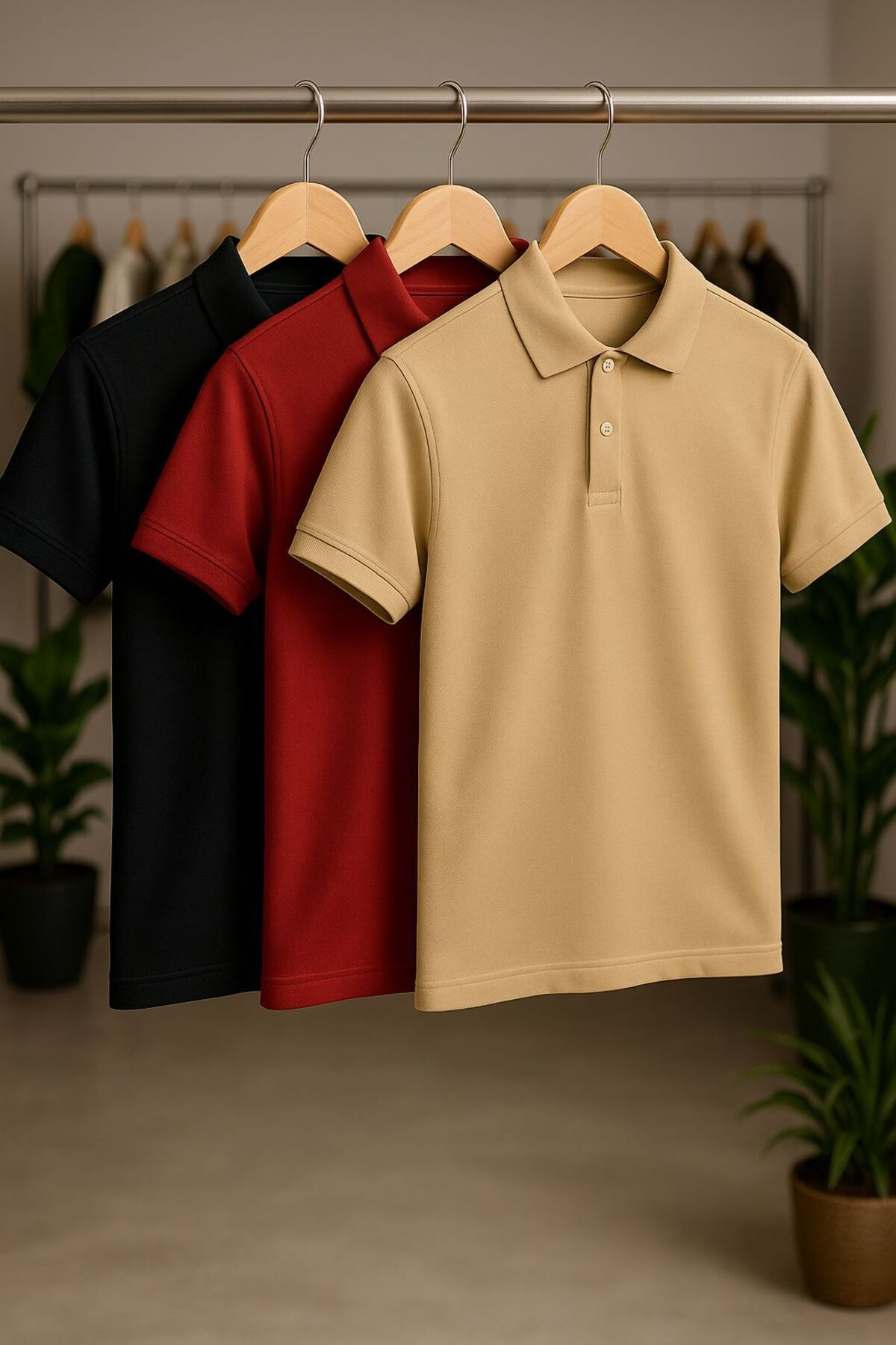 EKZMODA Regular Fit Bej Bordo Siyah 3lü Set Erkek Polo Yakalı T-shirt
