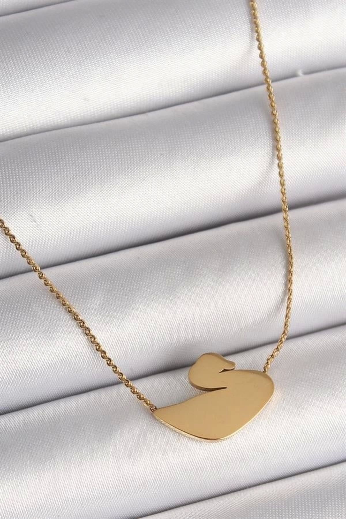 Lale Moda 316L Çelik Gold Renk Zincir Kuğu Model Kadın Kolye