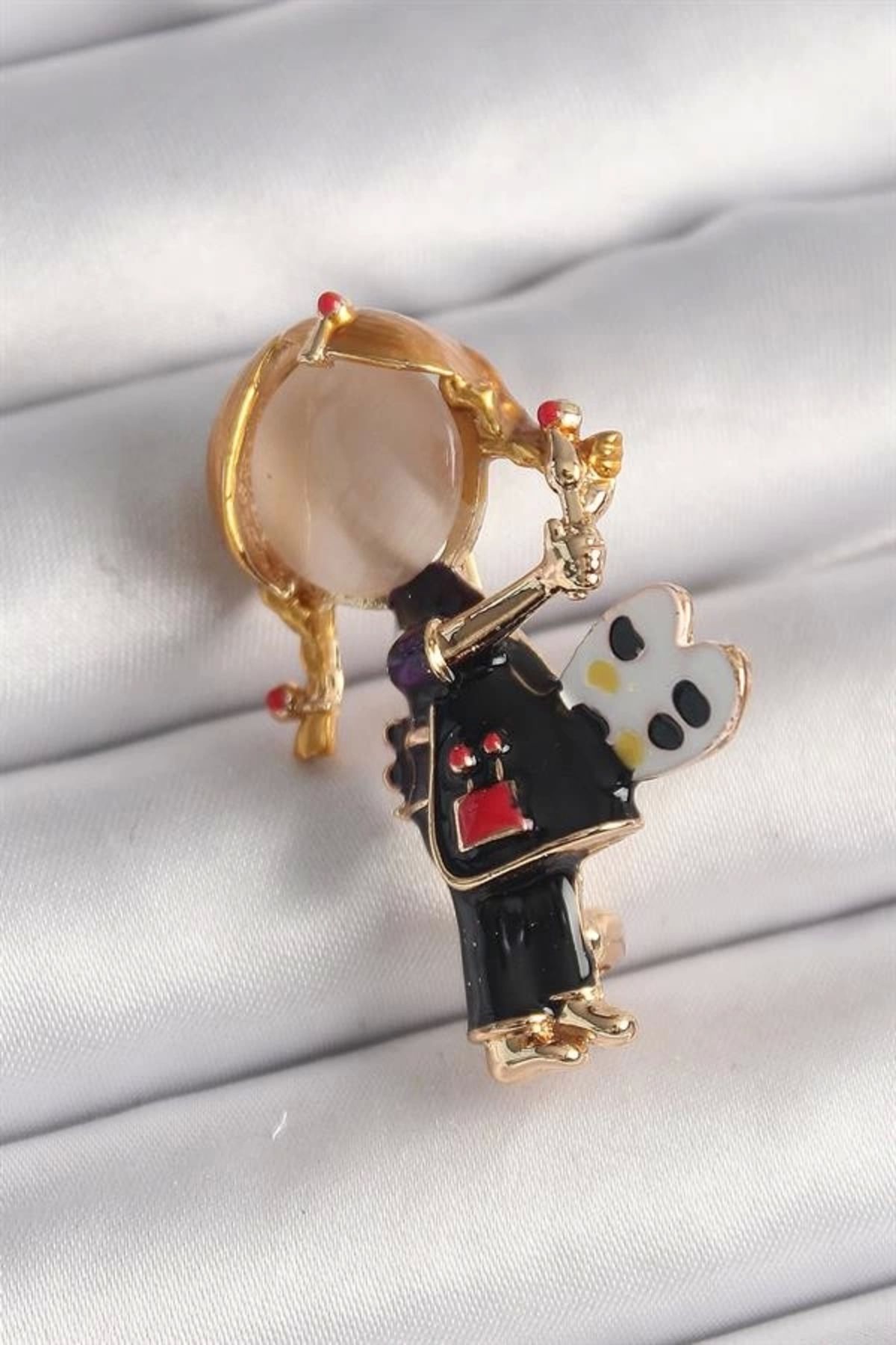 Lale Moda Pirinç Gold Renk Ressam Kız Model Kadın Broş