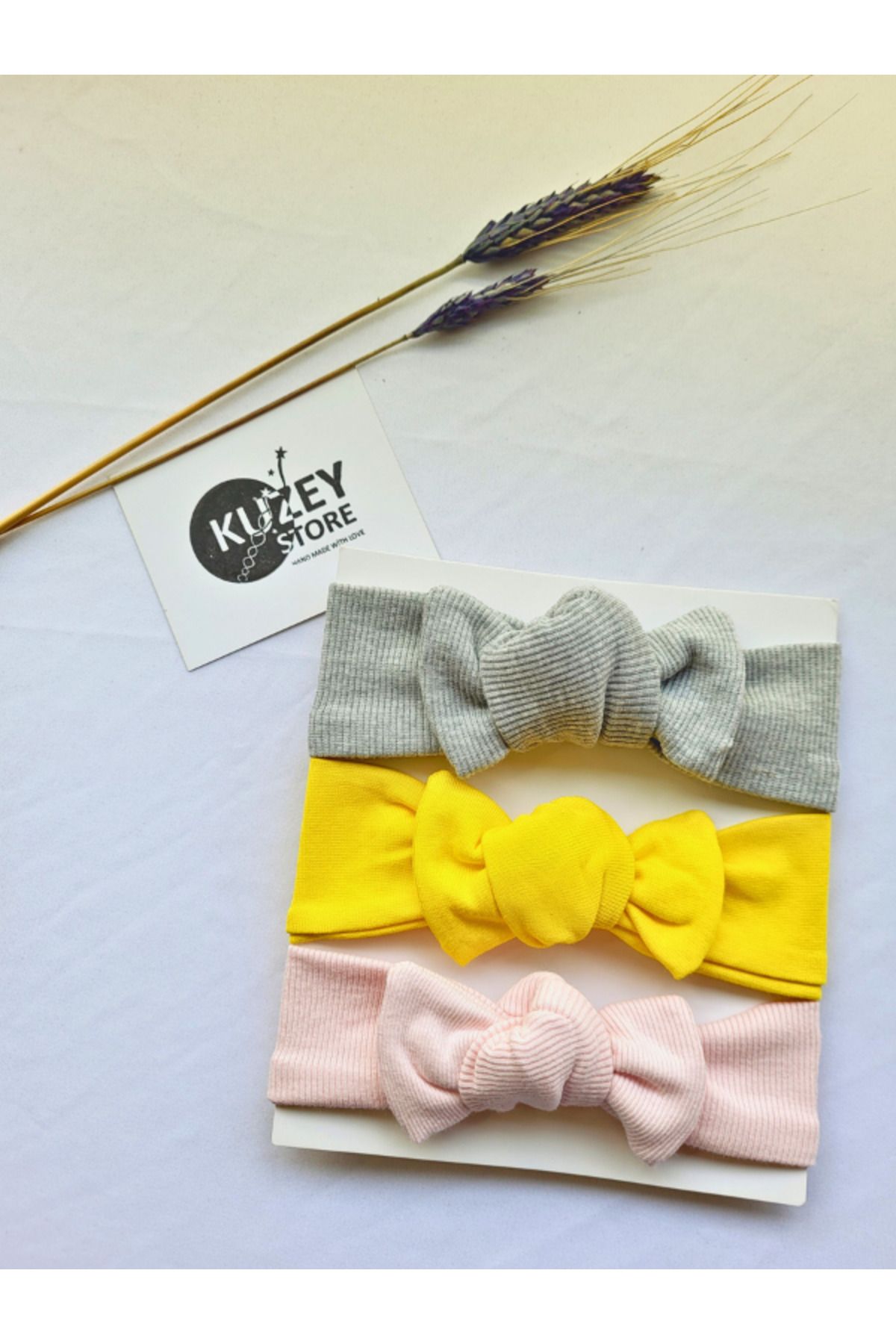 KUZEY STORE Kız Bebek 0-3 Yaş Uyumlu 3'lü Bandana Seti | Pamuklu ve Elastik