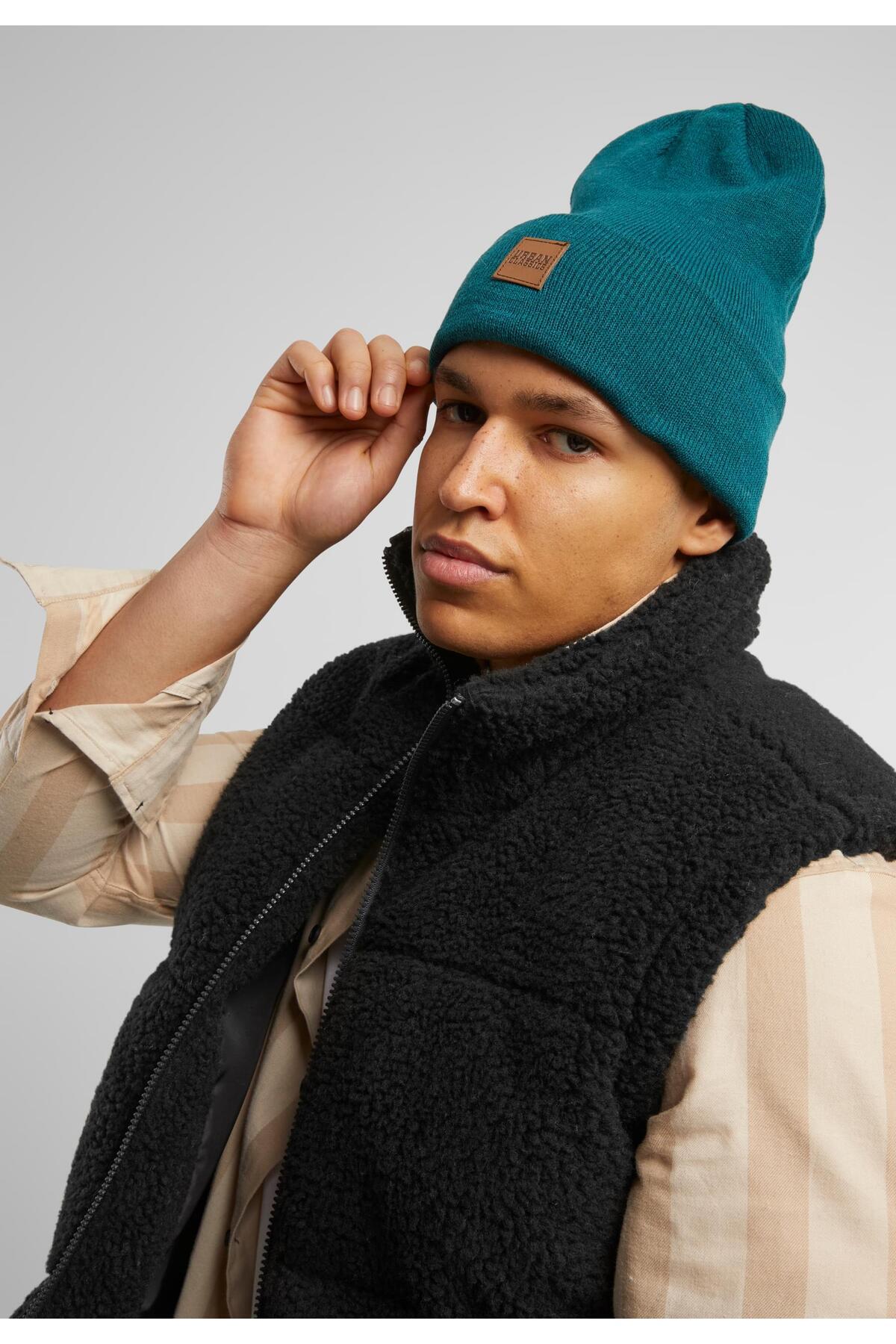 Urban Classics-Unisex Synthetic Leatherpatch Long Beanie 4