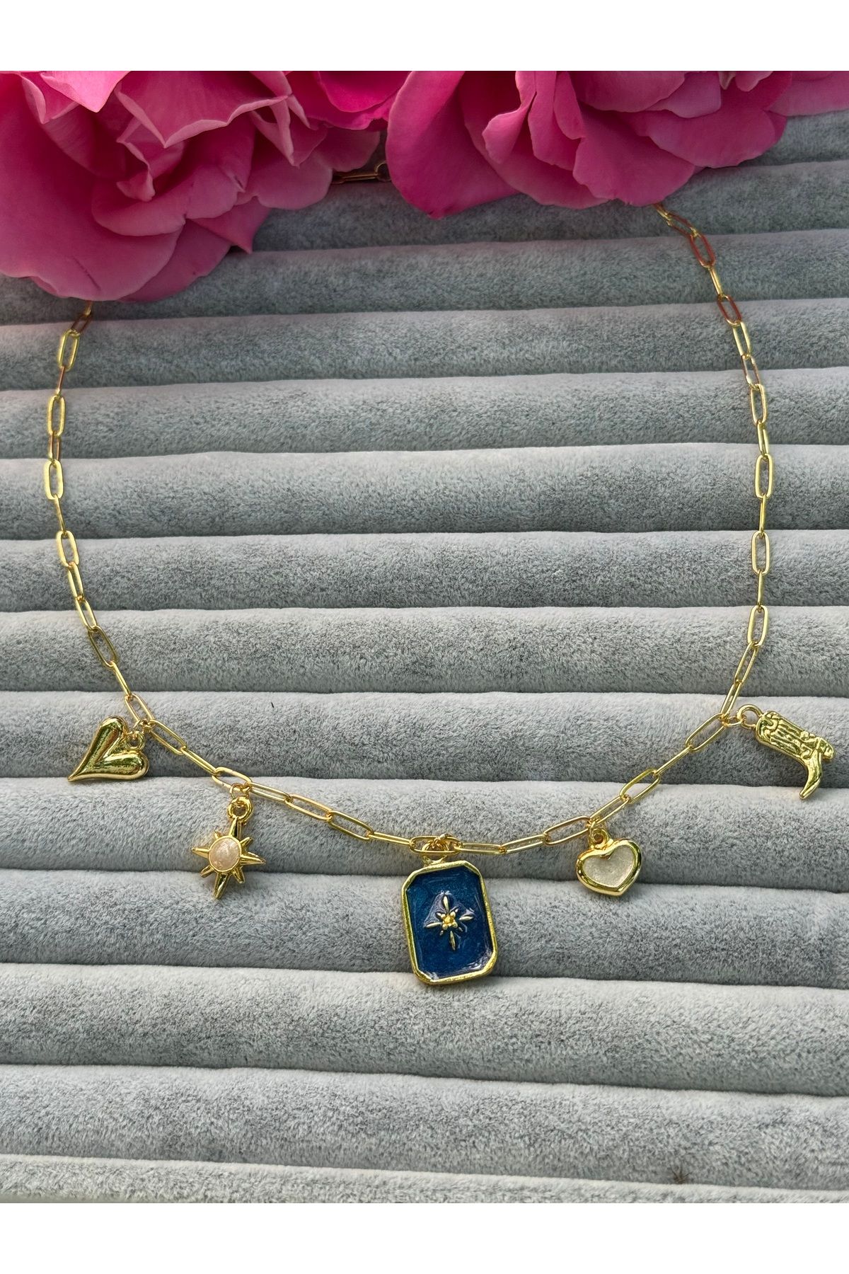 Gleemy accesories Çelik ataç oval zincir ile popüler eminönü charm kolye