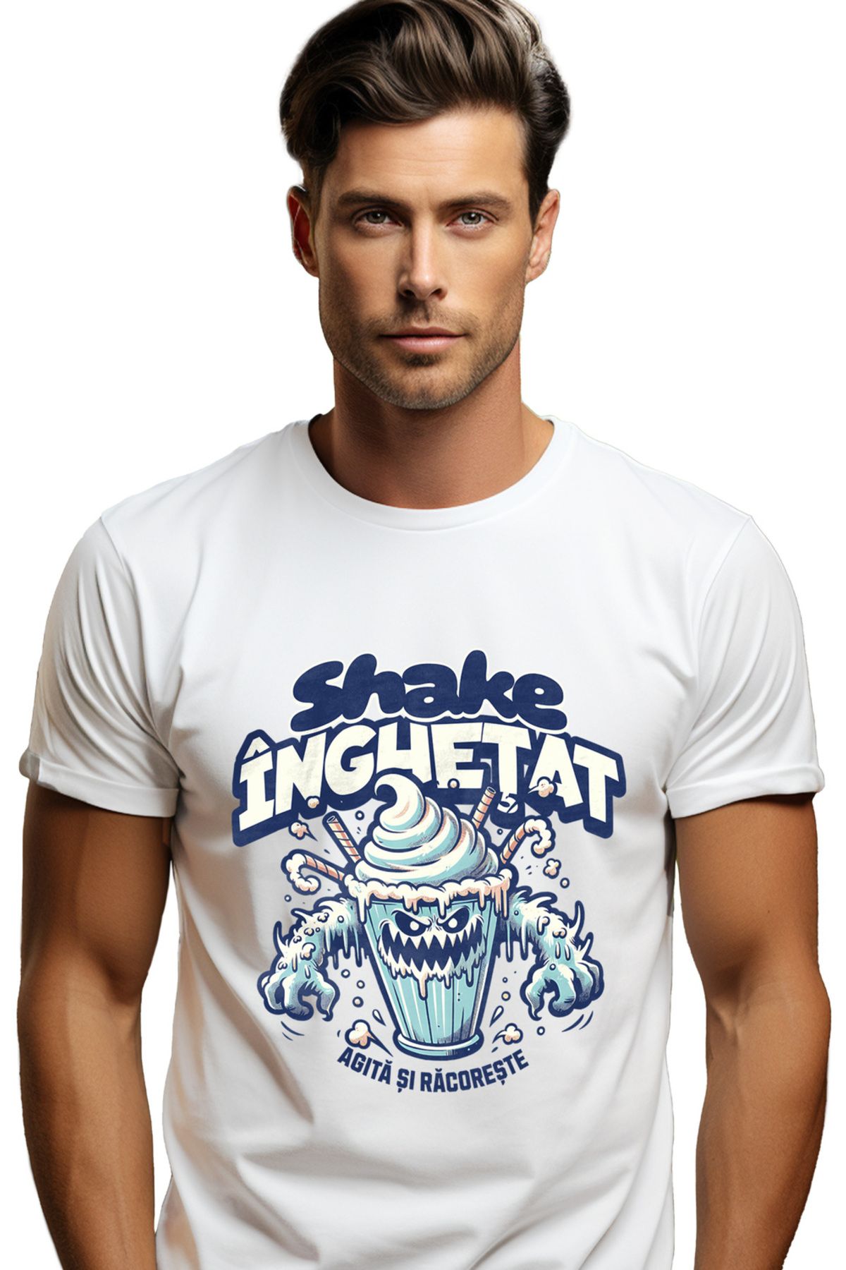 StoryGift Romania Tricou Barbati Shake Inghetat Agita Si Racoreste Pahar Furios Cu Imprimeu Pe Fata, 100% Bu Stg Masculin - XL