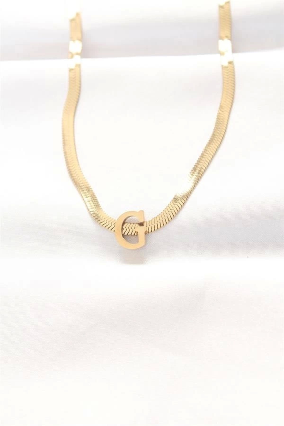 Lale Moda 316L Çelik G Harfli Gold Renk İtalyan Zincirli Kolye