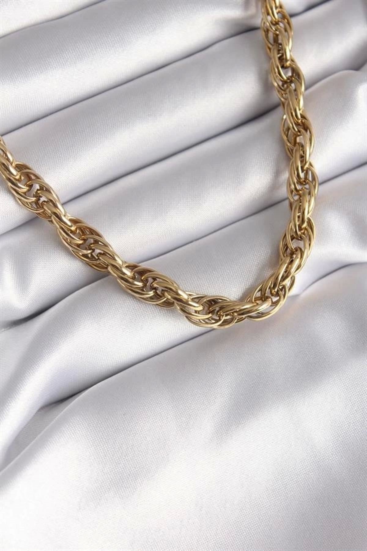 Lale Moda 316L Çelik Gold Renk Örme Burgu Zincir Model Kadın Kolye