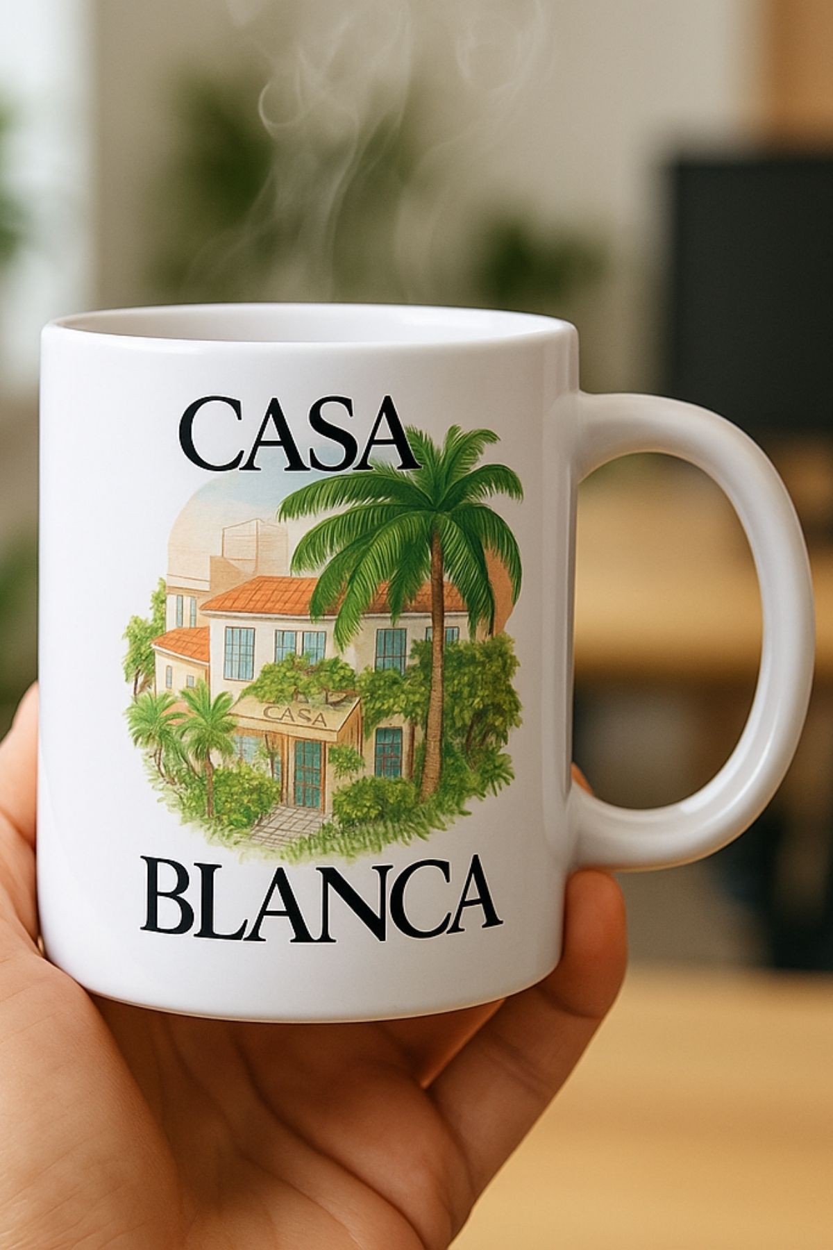 GENGSİ Casa Blanca Klasik Kulplu Porselen Kupa Bardak 280 ml