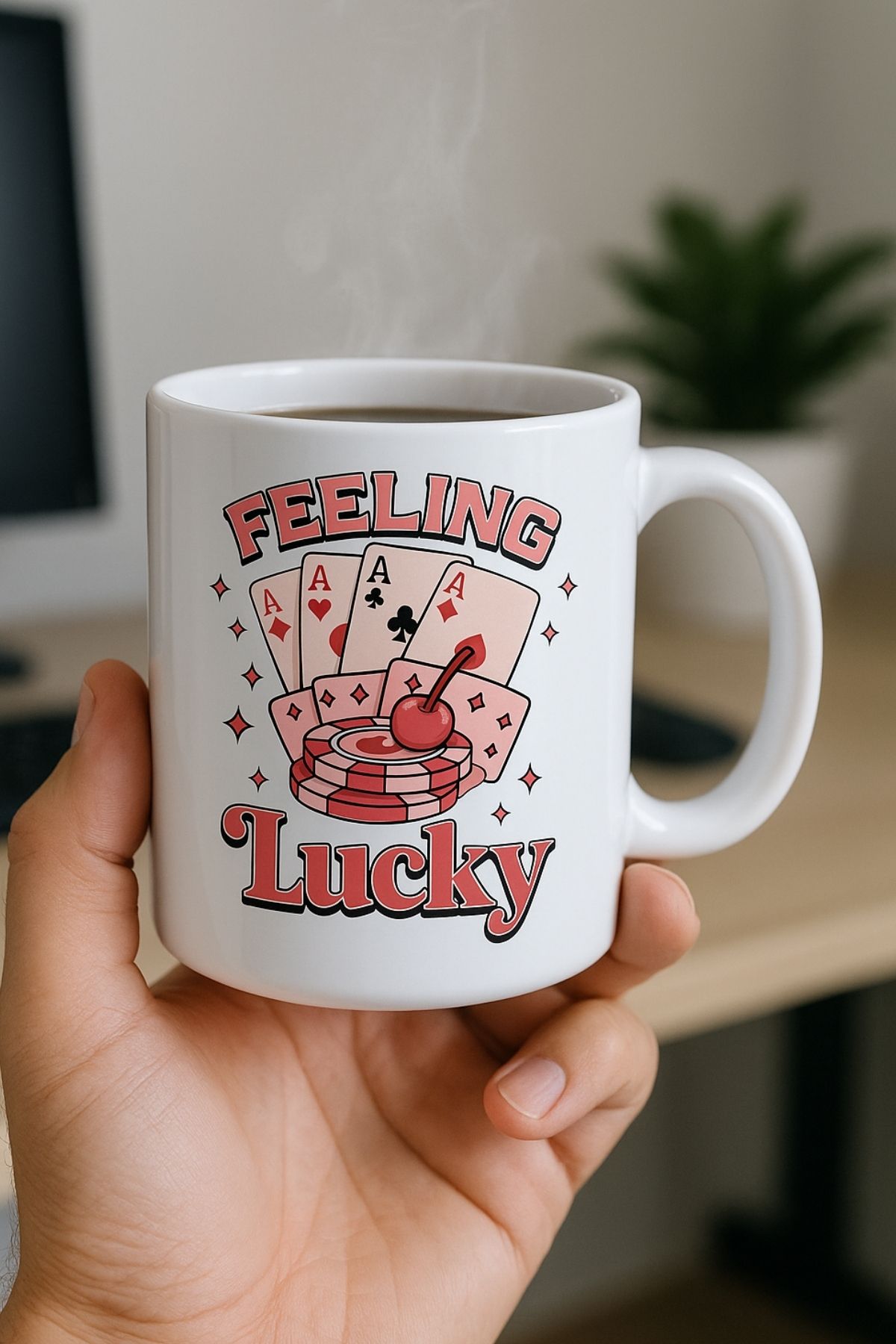 GENGSİ Feeling Lucky Klasik Kulplu Porselen Kupa Bardak 280 ml