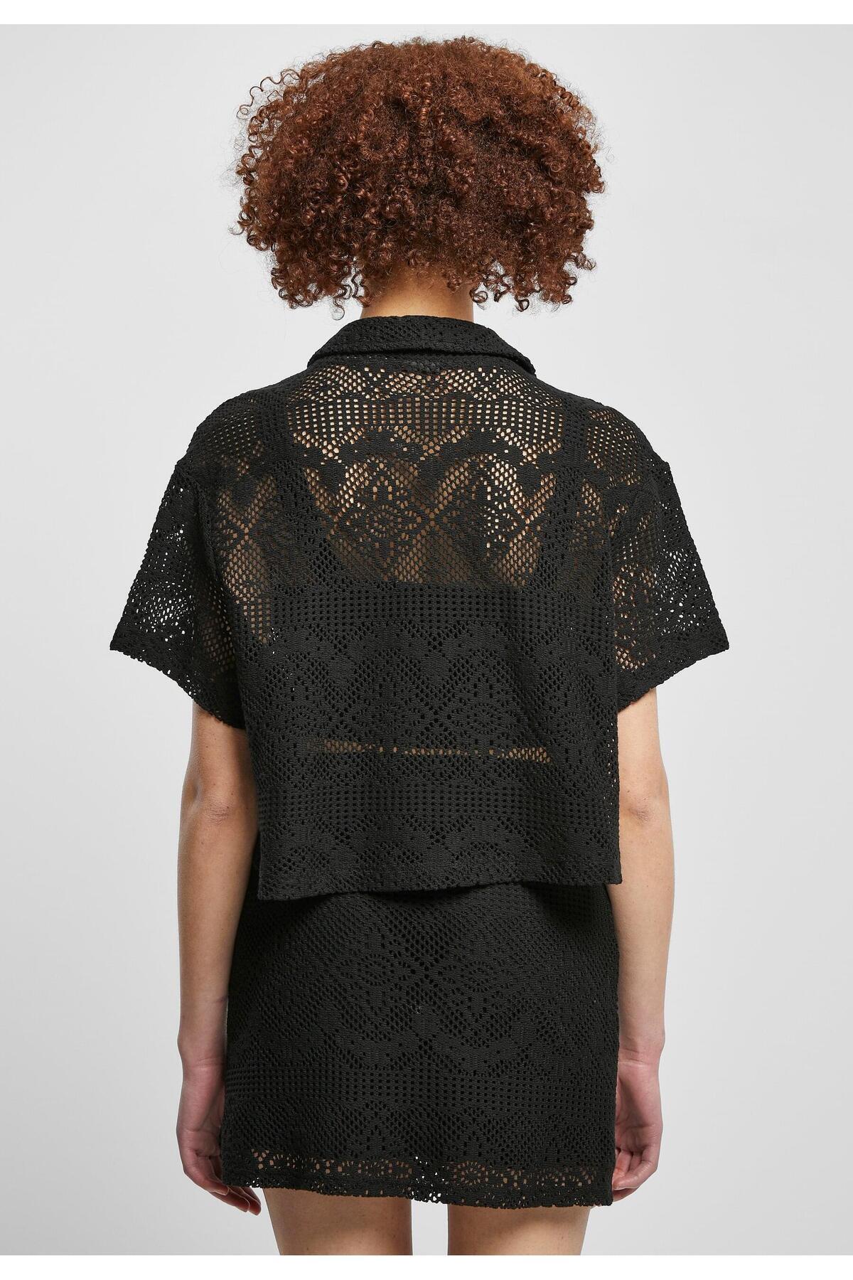 Urban Classics-Damen Ladies Crochet Lace Resort Shirt 7