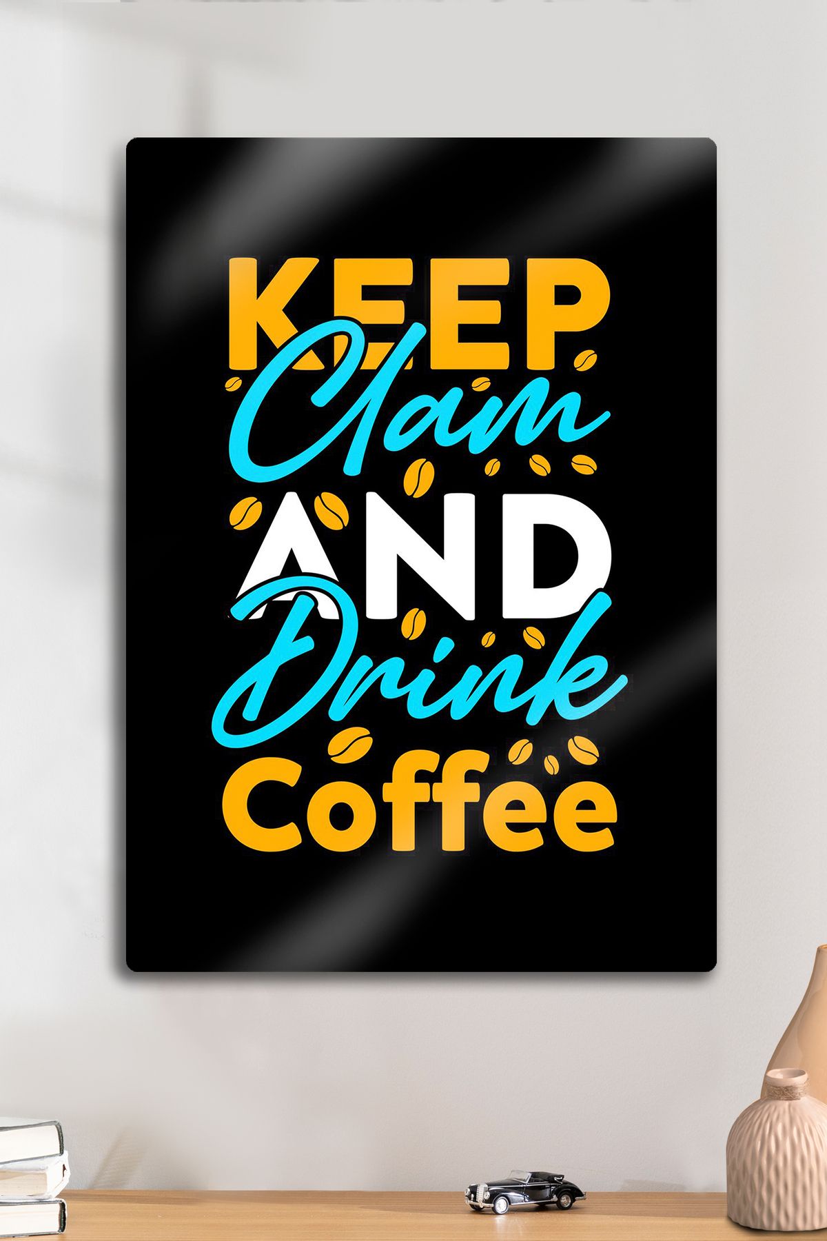 DekorHane Metal Baskı - Keep Calm Drink Coffee, Kahve Dükkanı, Dekoratif Tablo