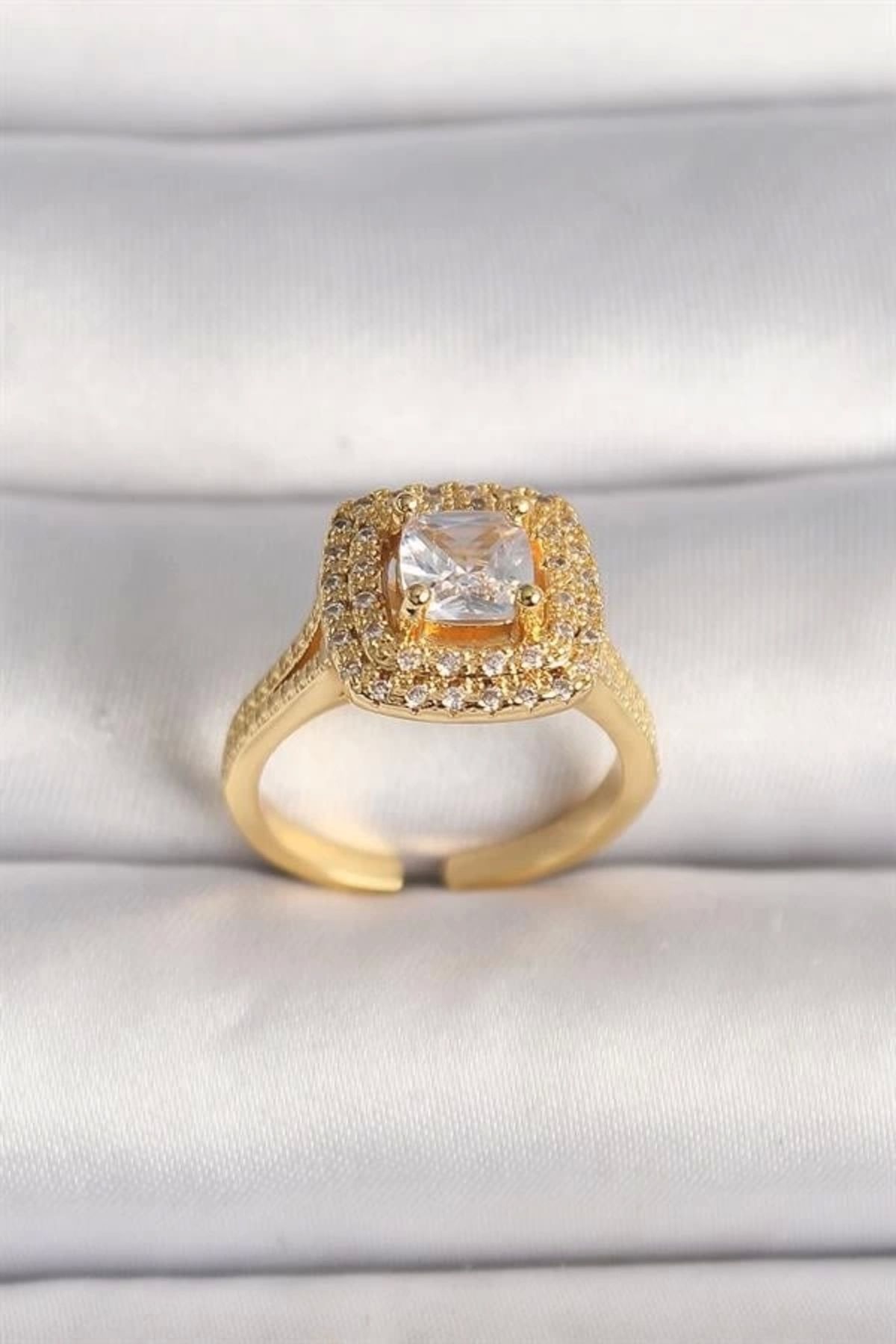 Lale Moda Pirinç Gold Renk Ayarlanabilir Baget Zirkon Taş Model Kadın Yüzük