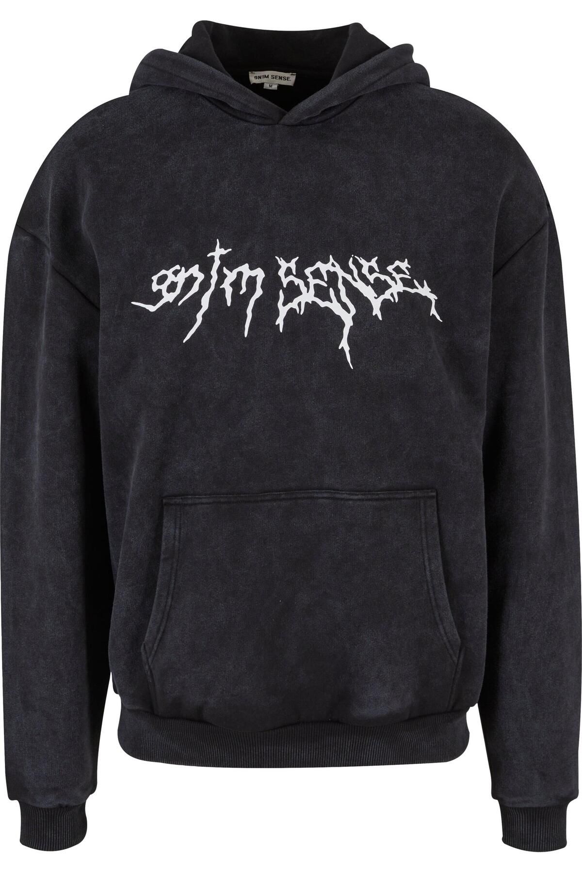 9N1M SENSE-Herren Sense Goth Print Hoodie Washed 1