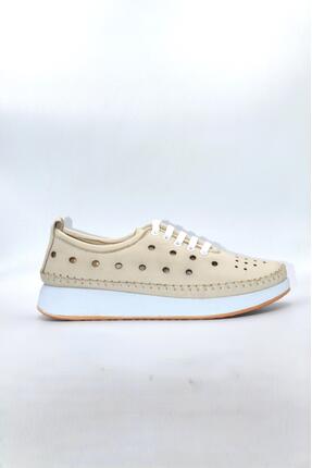 Biocomfort Kadın Hakiki Deri Bej Delikli Günlük Casual Ayakkabı - ZK-00