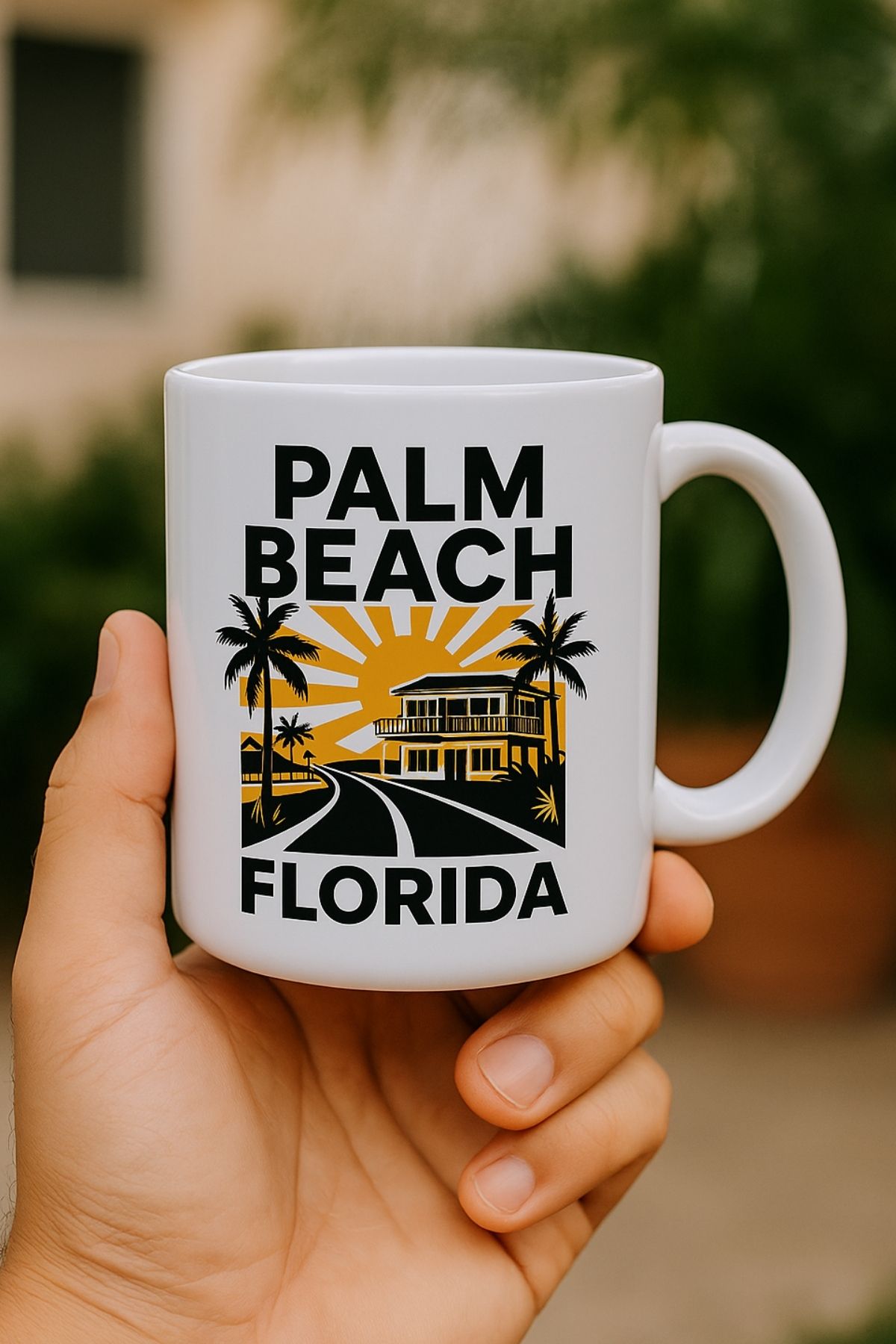 GENGSİ Palm Beach Klasik Kulplu Seramik Kupa Bardak 300 ml