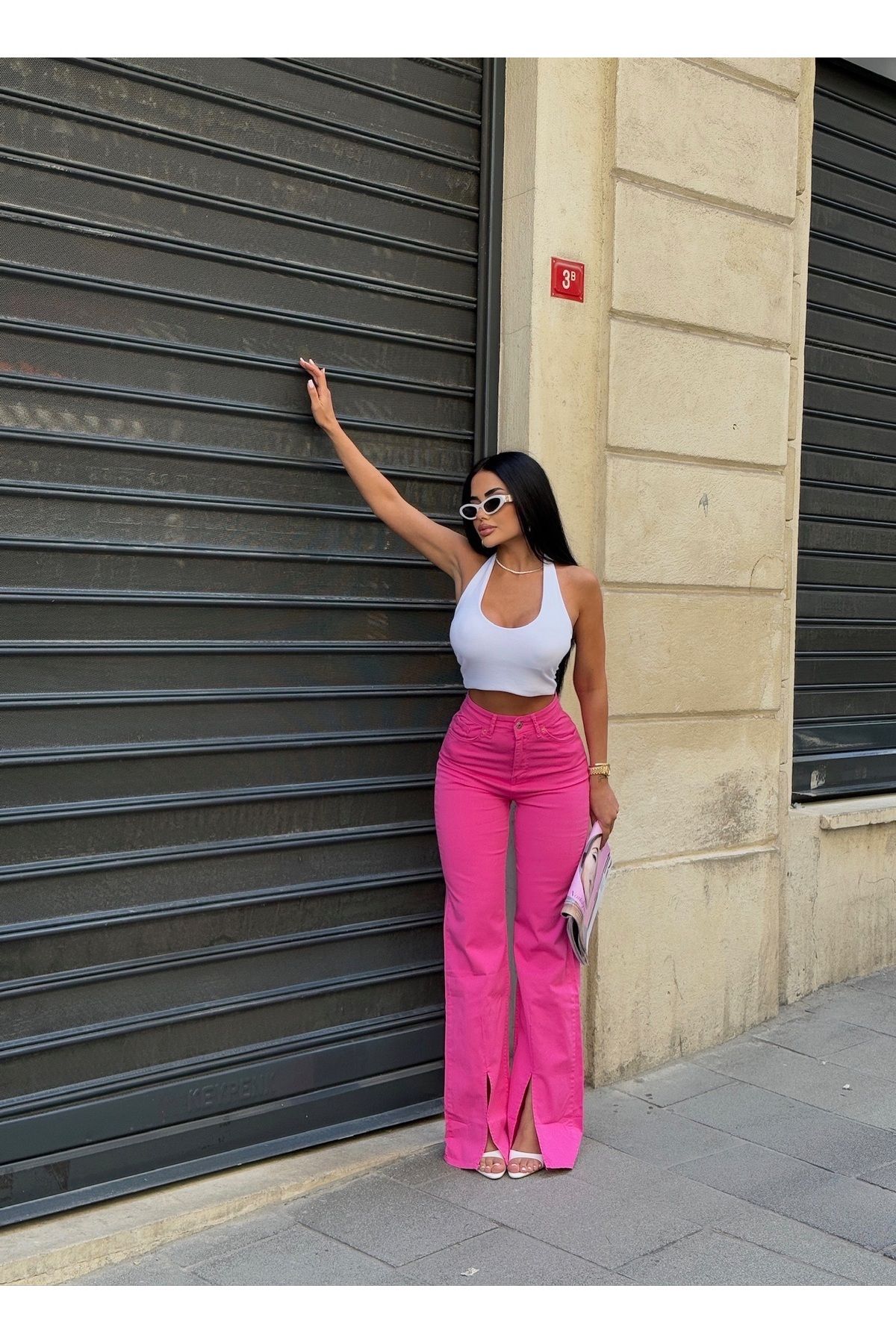 LB Laluna Butik Kadın Yüksek Bel Paça Yırtmaçlı Bootcut Jean Pantolon