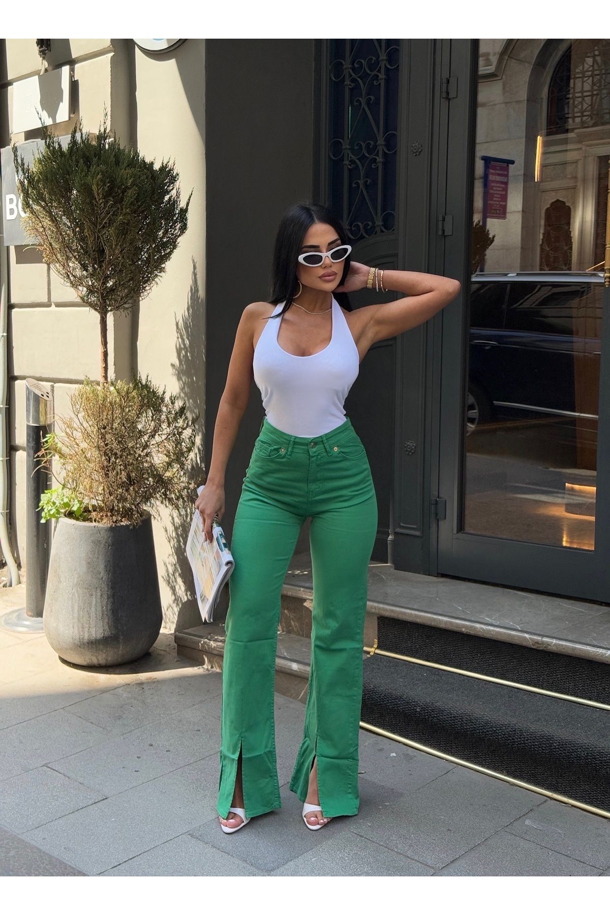 LB Laluna Butik Kadın Yüksek Bel Paça Yırtmaçlı Bootcut Jean Pantolon