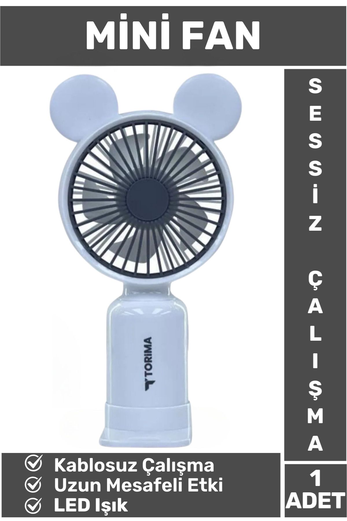 Wintoup Mini Taşınabilir Fan Şarjlı 2 Kademeli Led Işıklı Sevimli Ayıcık Kulak Vantilatör Klima Soğutucu