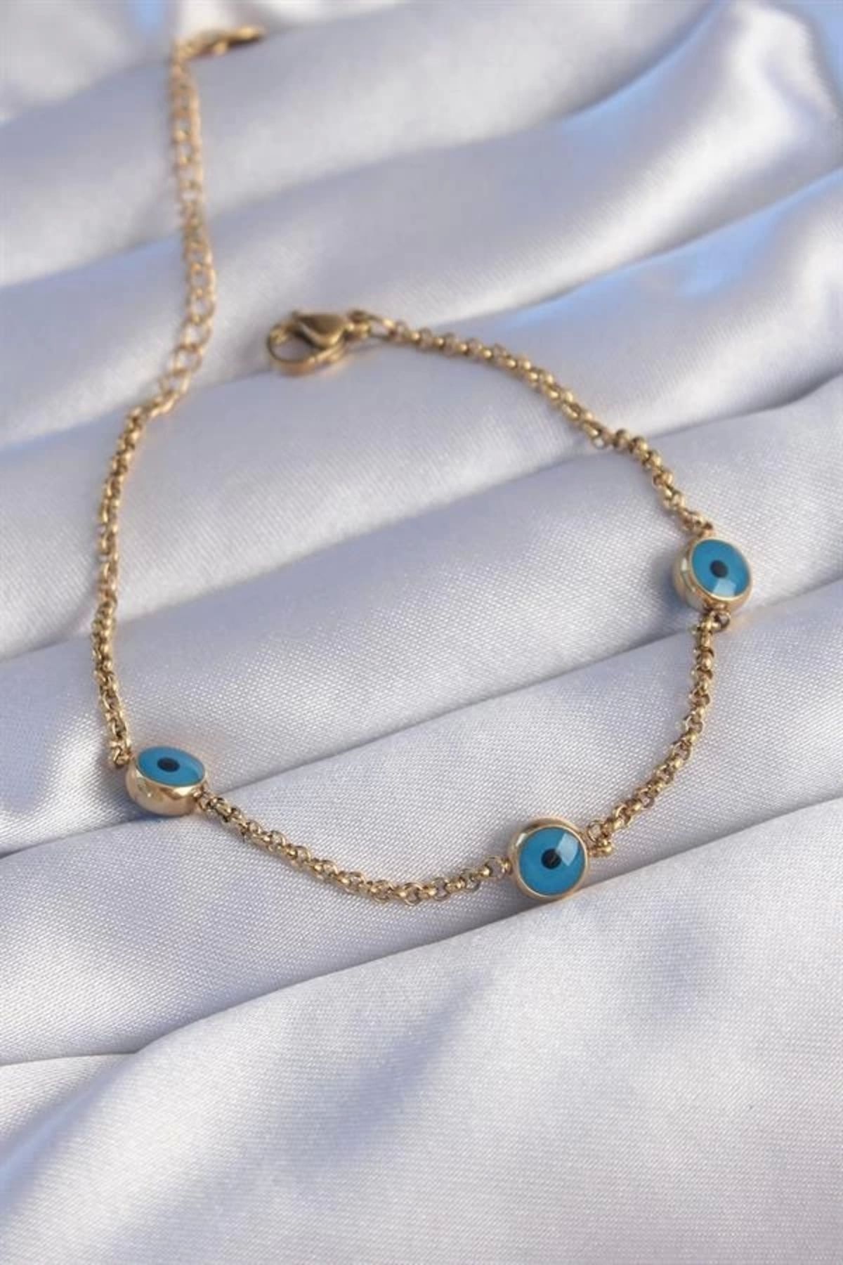 Lale Moda 316L Çelik Gold Renk Nazar Boncuk Tasarımlı Bileklik