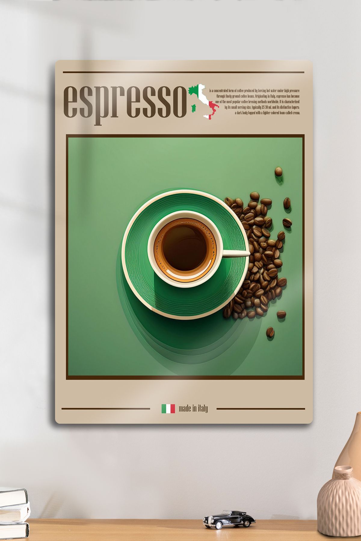 DekorHane Metal Baskı - Coffe Espresso, İtalia, Dekoratif Kahve Tablosu