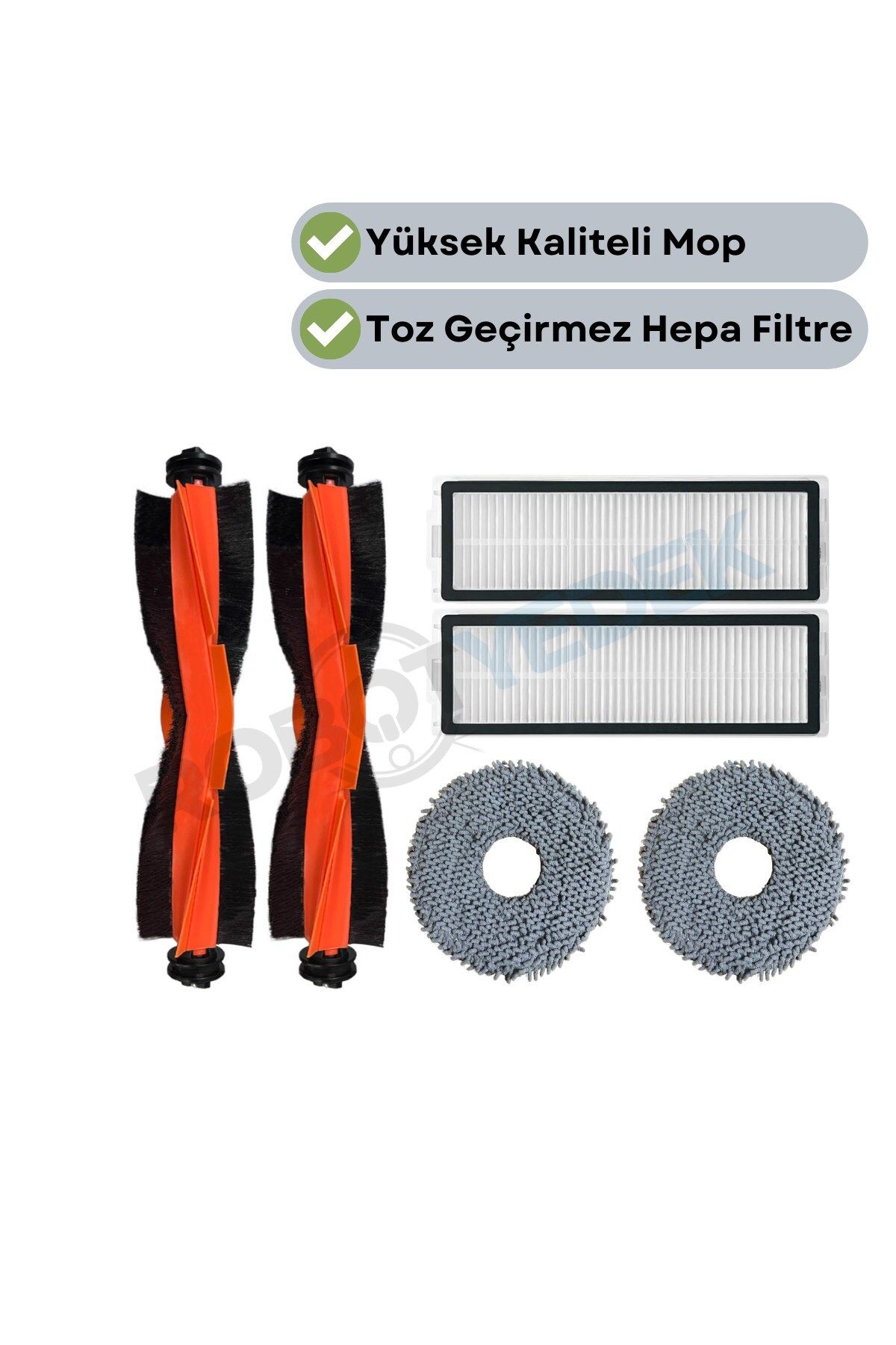 robotyedek Xiaomi X20 Max X20 Pro (PLUS DEĞİL!) Uyumlu Yedek Siyah Fırça Hepa Filtre Mop Seti-6 Parça