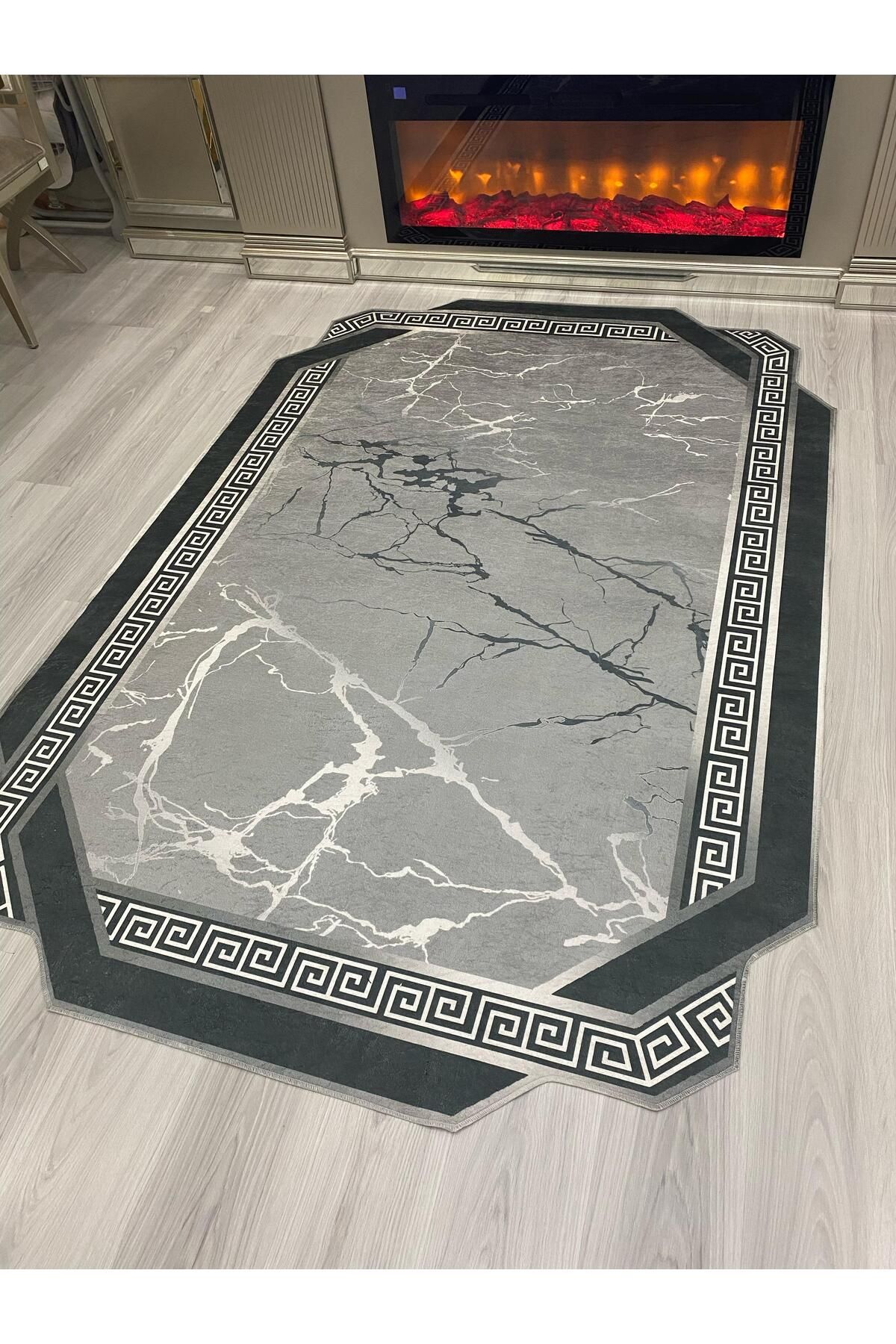 ALLGELSİN Yeni Sezon Lazer Kesim Yıkanabilir Kaymaz Taban Salon ve Oturma odası Halısı Yazlık Halı Gri Halı