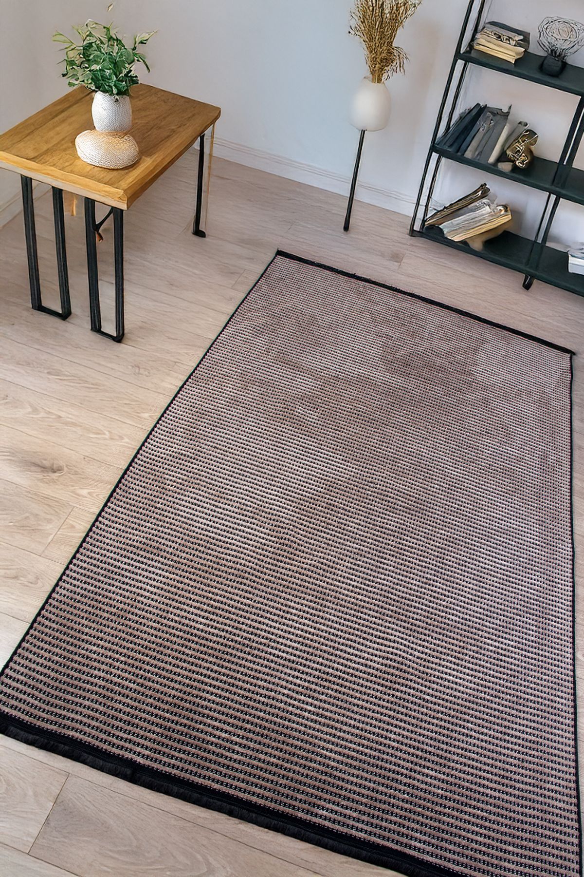 Badelya Home Bej Şönil Makinada Yıkanabilir Kaymaz Taban Saçaklı Pamuklu Halı Kilim Oturma Odası Salon Mutfak