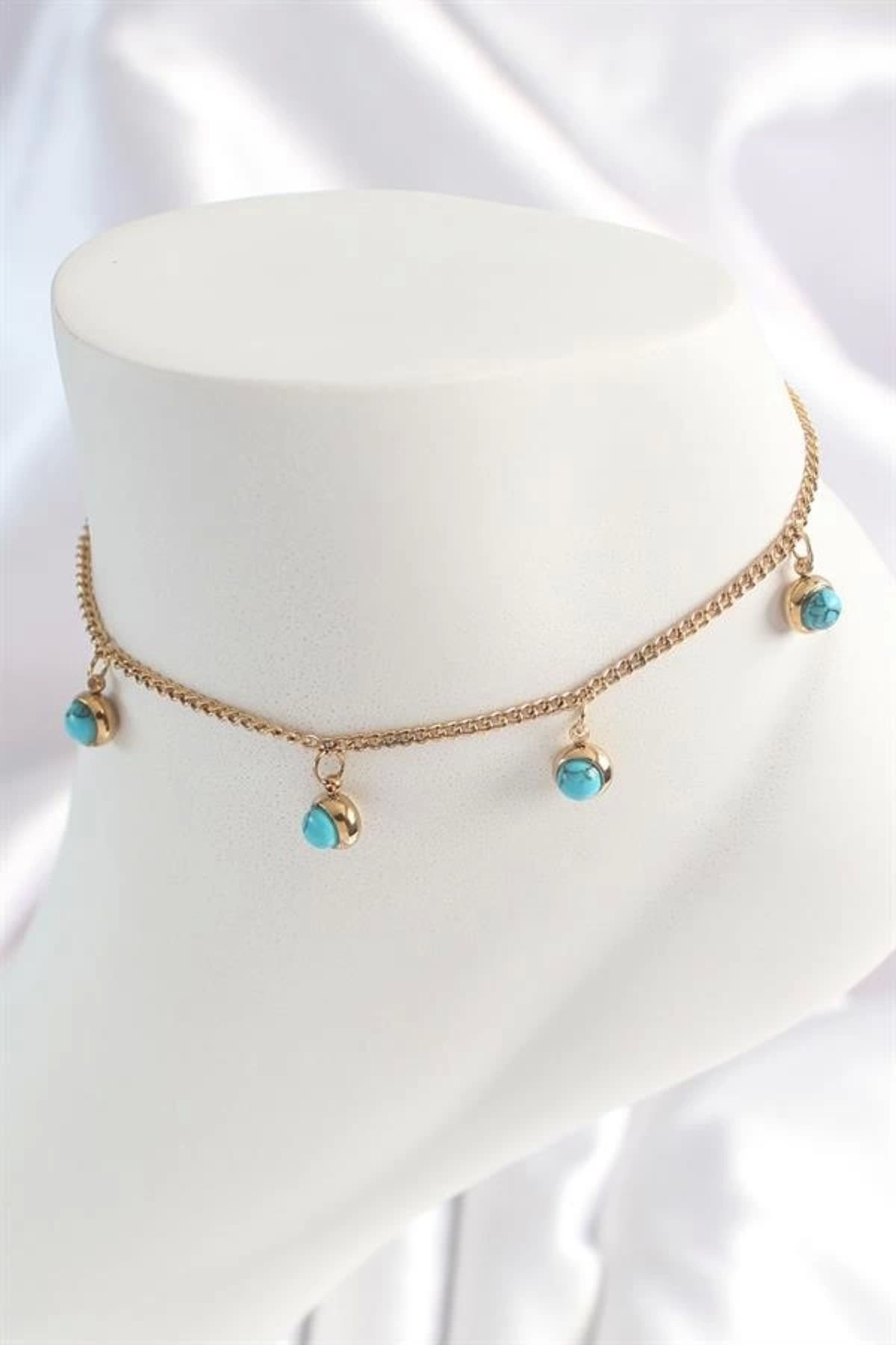 Lale Moda 316L Çelik Gold Renk Zincir Model Mavi Taşlı Sallantı Figür Kadın HalHal