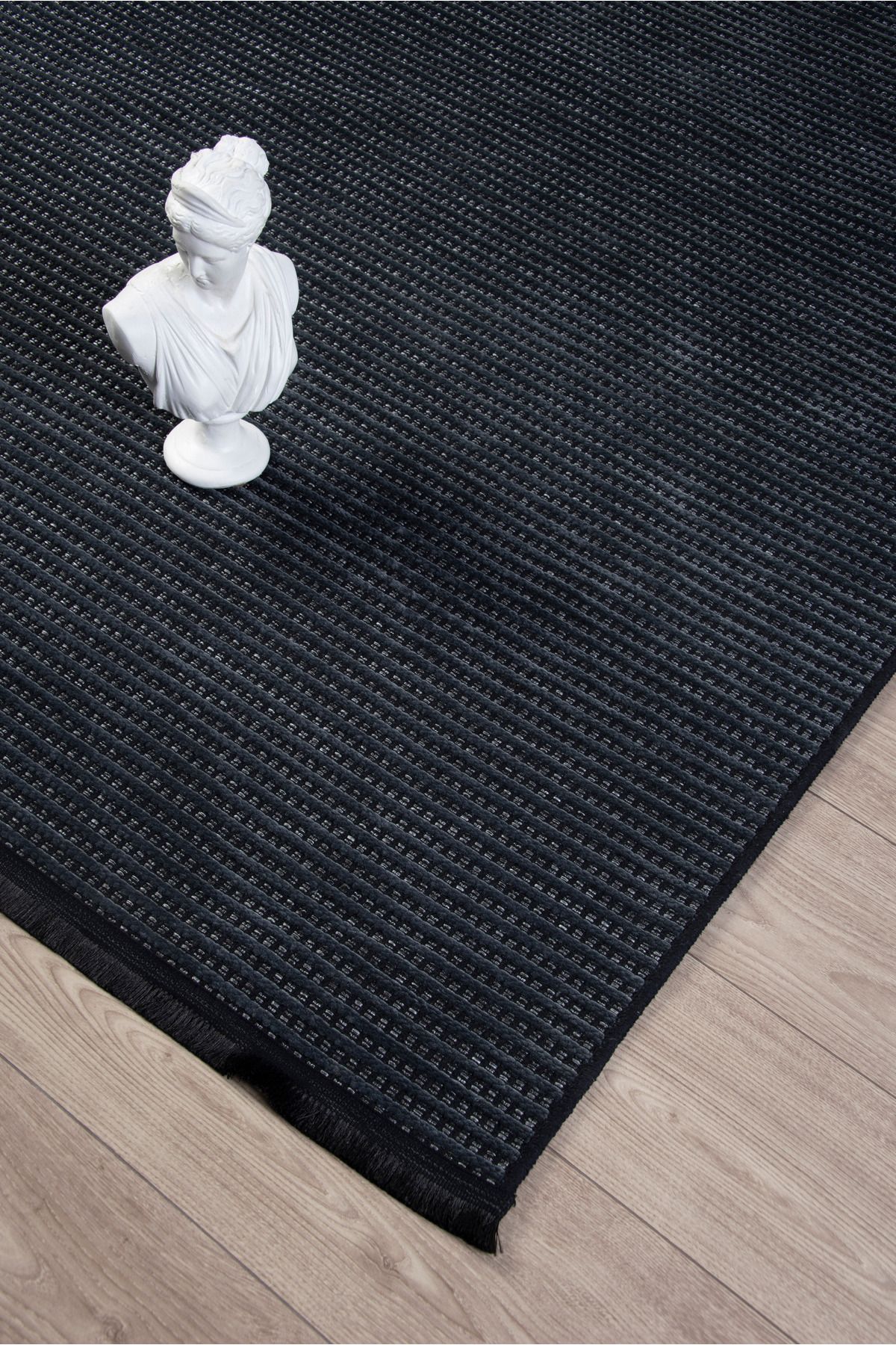 Badelya Home Antrasit Şönil Makinada Yıkanabilir Kaymaz Saçaklı Pamuklu Halı Kilim Oturma Odası Salon Mutfak