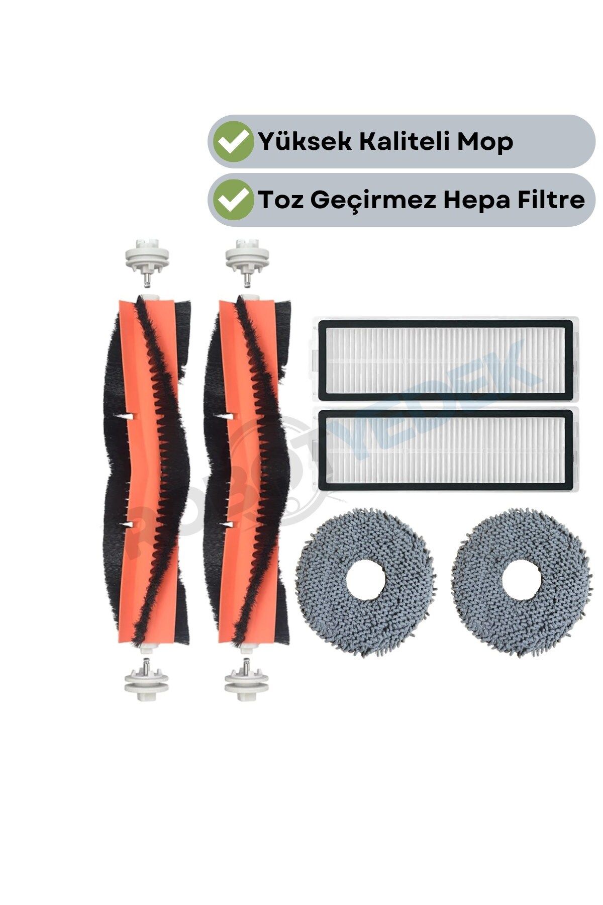 robotyedek Xiaomi X20 Max X20 Pro (PLUS DEĞİL!) Uyumlu Yedek Fırça Hepa Filtre Mop Seti-6 Parça