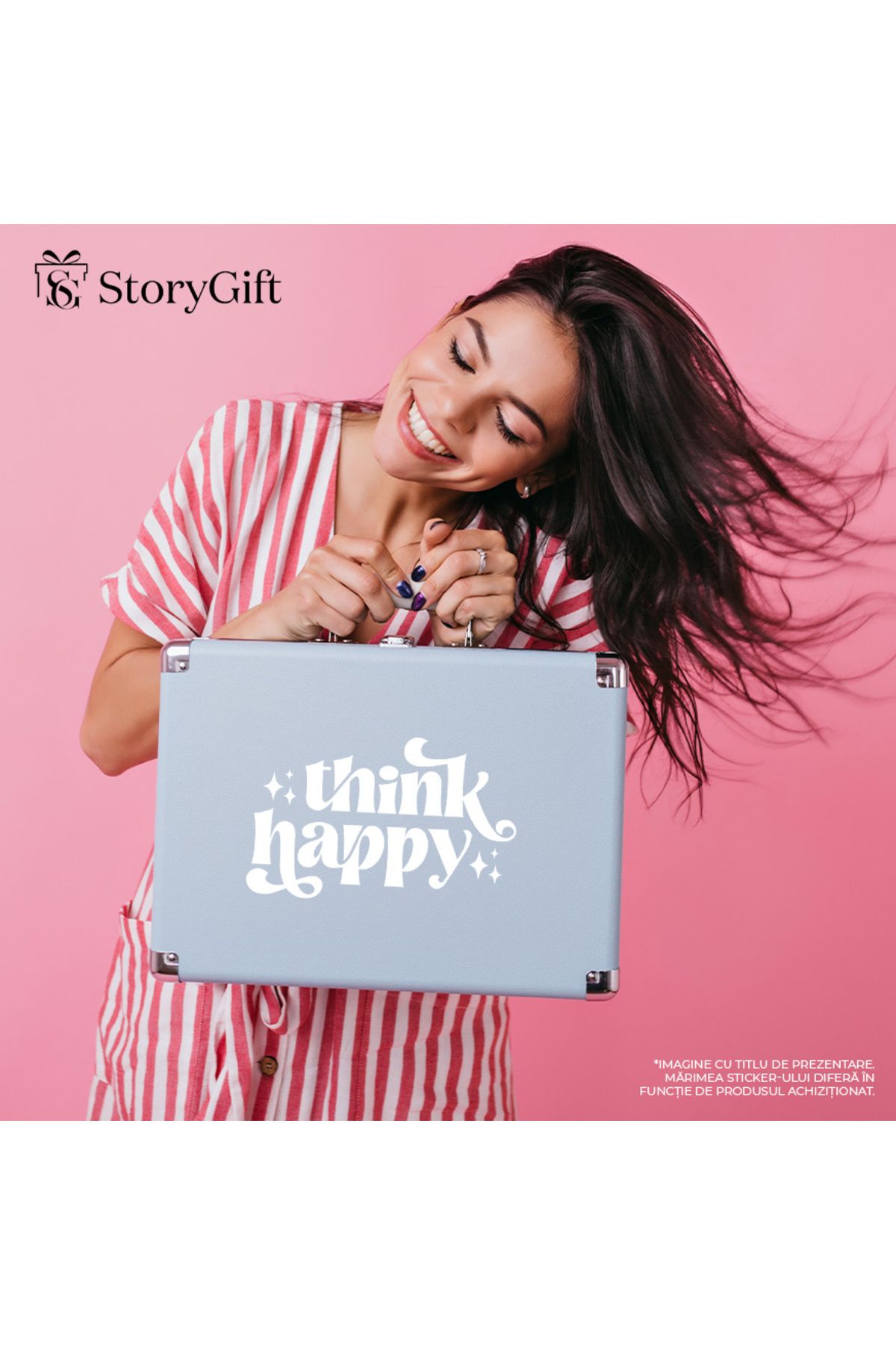 StoryGift Romania-Sticker Label 50CM Exterior with message that encourages you to think happy - "Think happy", 4