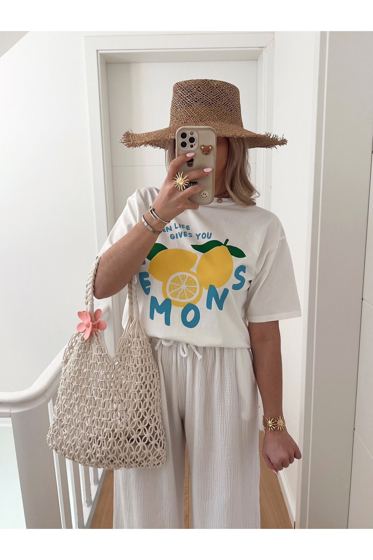 Jose Clothing Beyaz Premium Soleil Serisi Oversize Kesim Organik Pamuk Kısa Kollu Baskılı T-shirt
