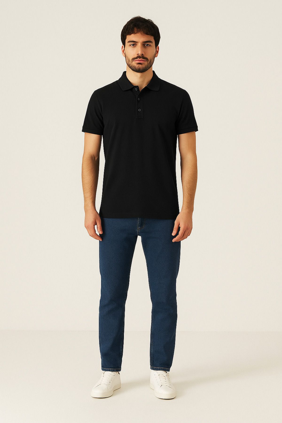 Zefira Siyah POLO YAKA LYCRA T-SHİRT