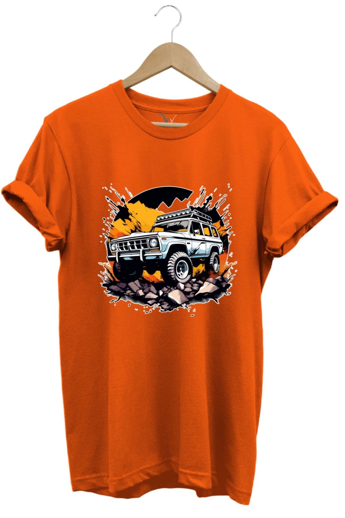MODA Off-Road Tutkunlarına Özel 4X4 Baskılı %100 Pamuk Bisiklet Yaka Basic T-shirt